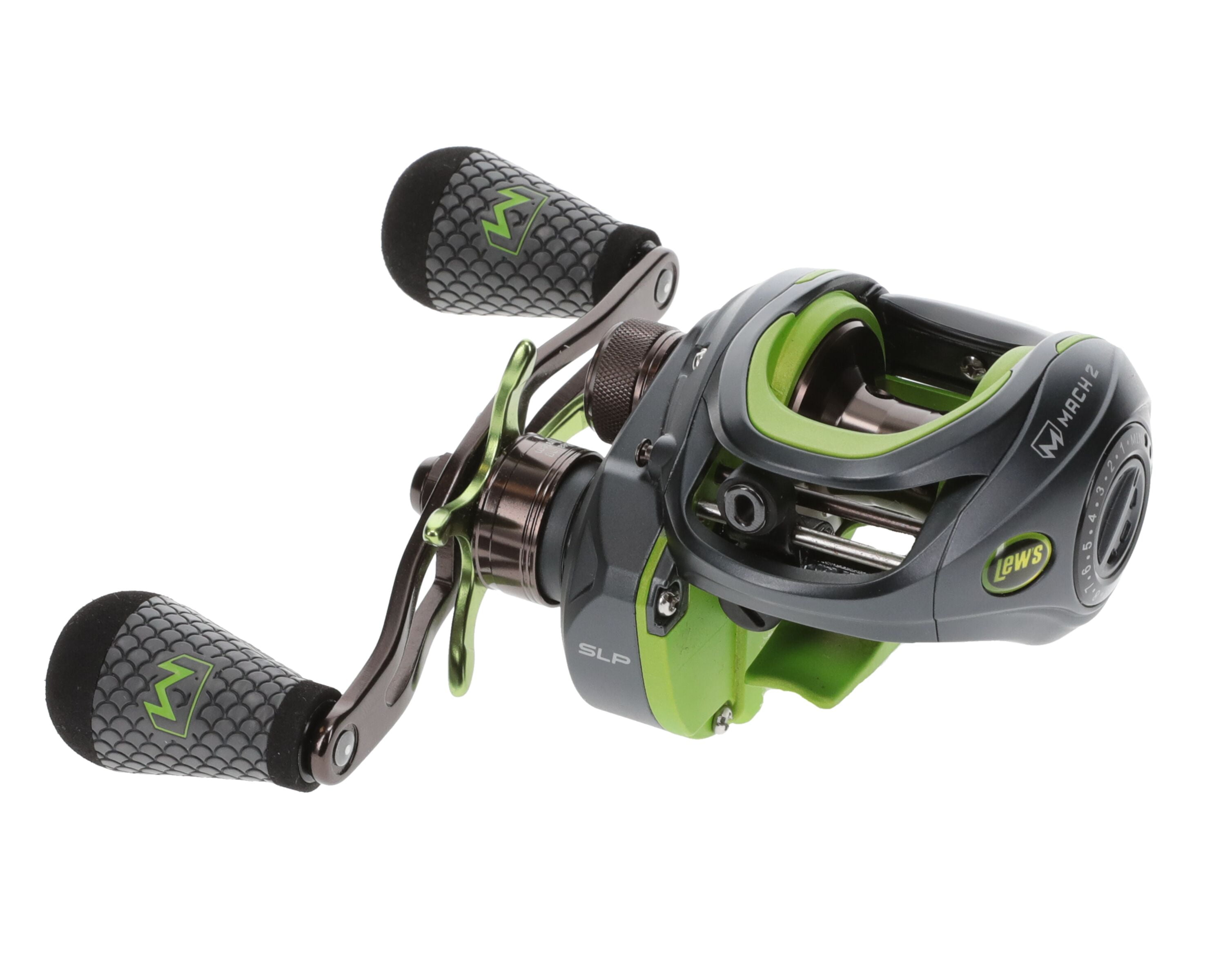 Lew's Mach 2 Baitcast Reel, 7.5:1 Gear Ratio, Right-Hand Retrieve, Black/Green - Image 2