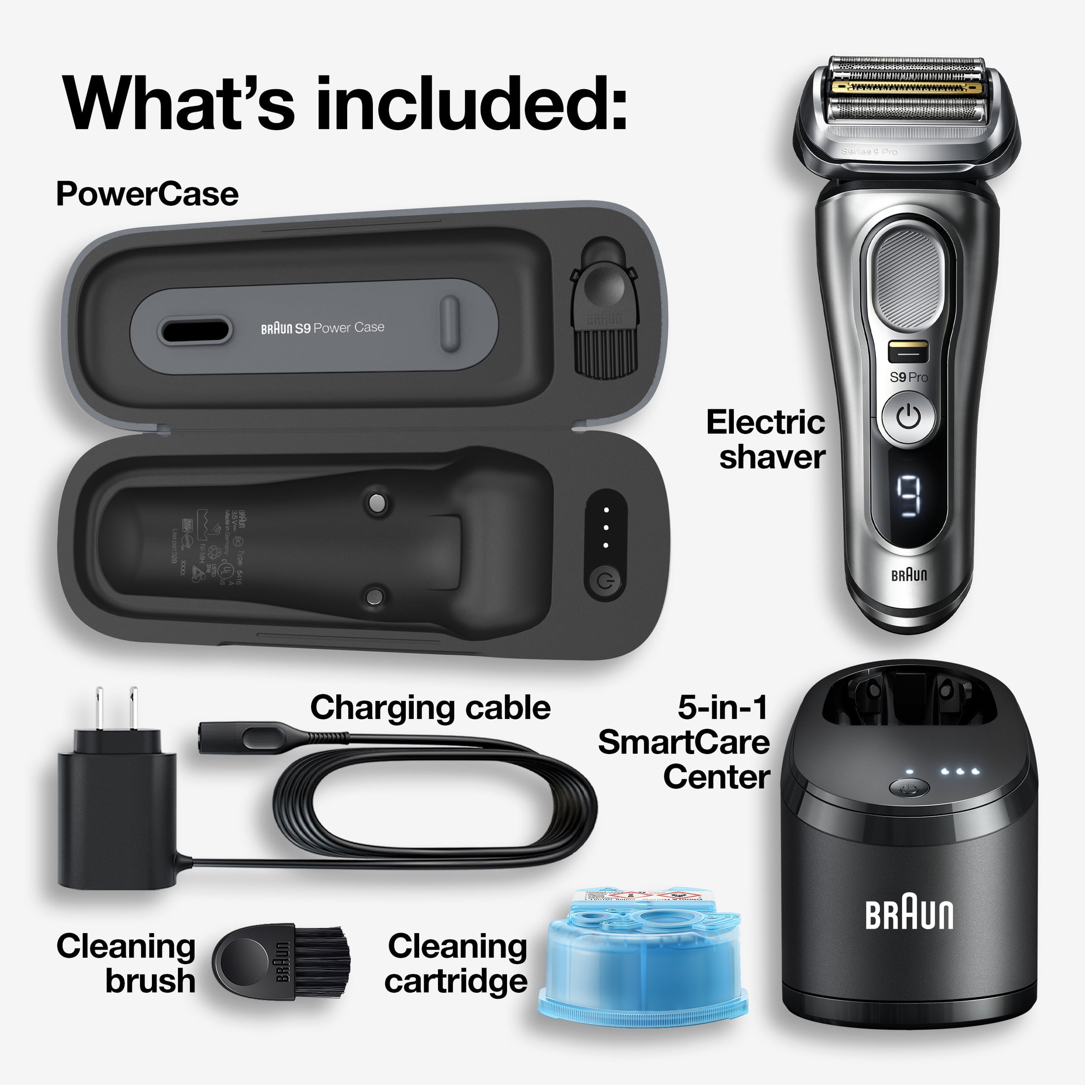 Braun Series 9 Pro Electric Razor for Men with PowerCase, Clean Station, Rechargeable Wet Dry Shaver, 9477cc - Image 8