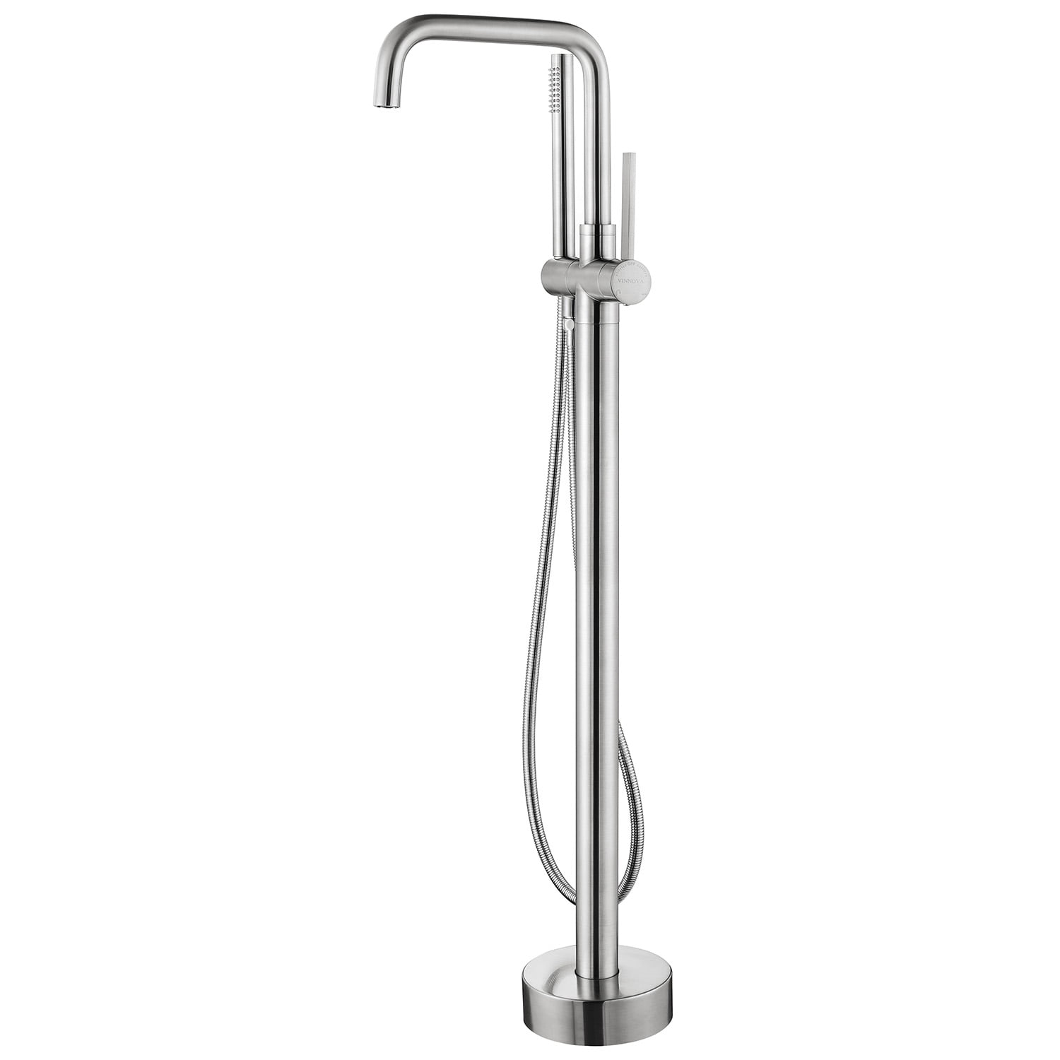 Vinnova Delara Freestanding Bathroom Chrome Tub Faucet with Hand Shower in Satin Nickel - Image 4