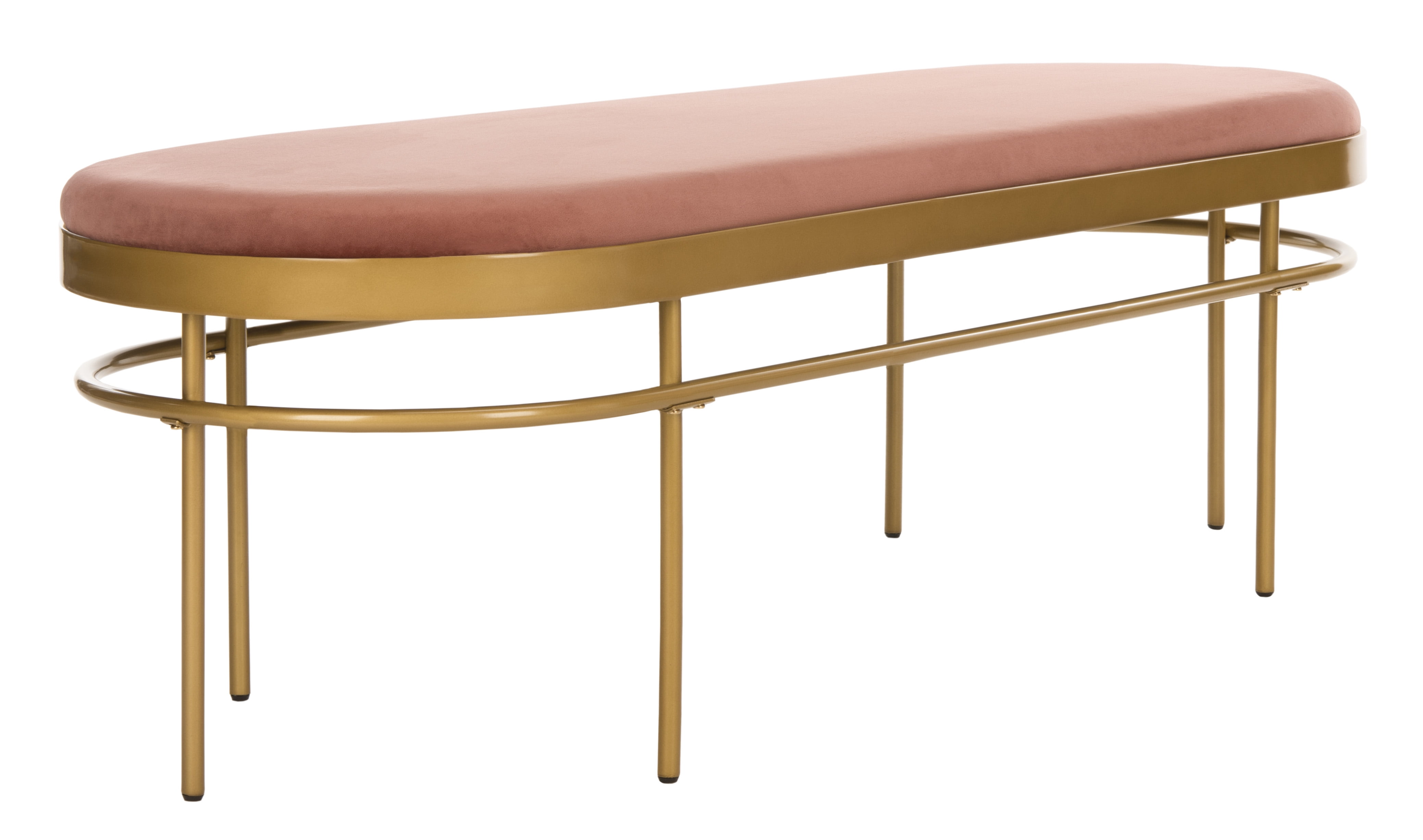 SAFAVIEH Sylva Modern Glam Oval Upholstered Bench, Dusty Rose/Gold - Image 5