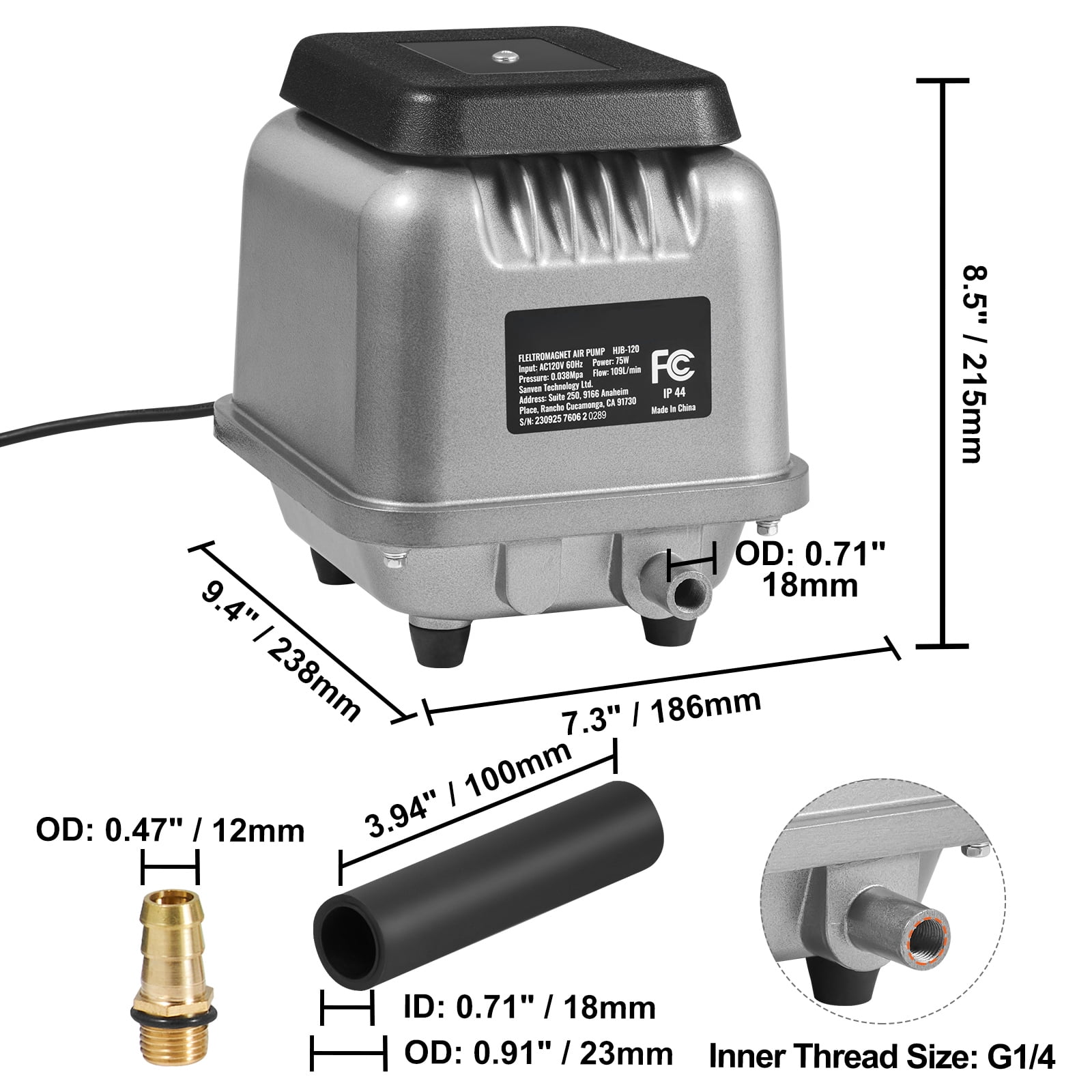 KFFKFF Linear Air Pump, 109L/Min Air Flow Aerobic Septic Pump, Suitable for 1/2 Acre 10ft Deep Water Bodies, Aquariums, Seafood Eateries, Fish Cultivation, Waste Management - Image 3