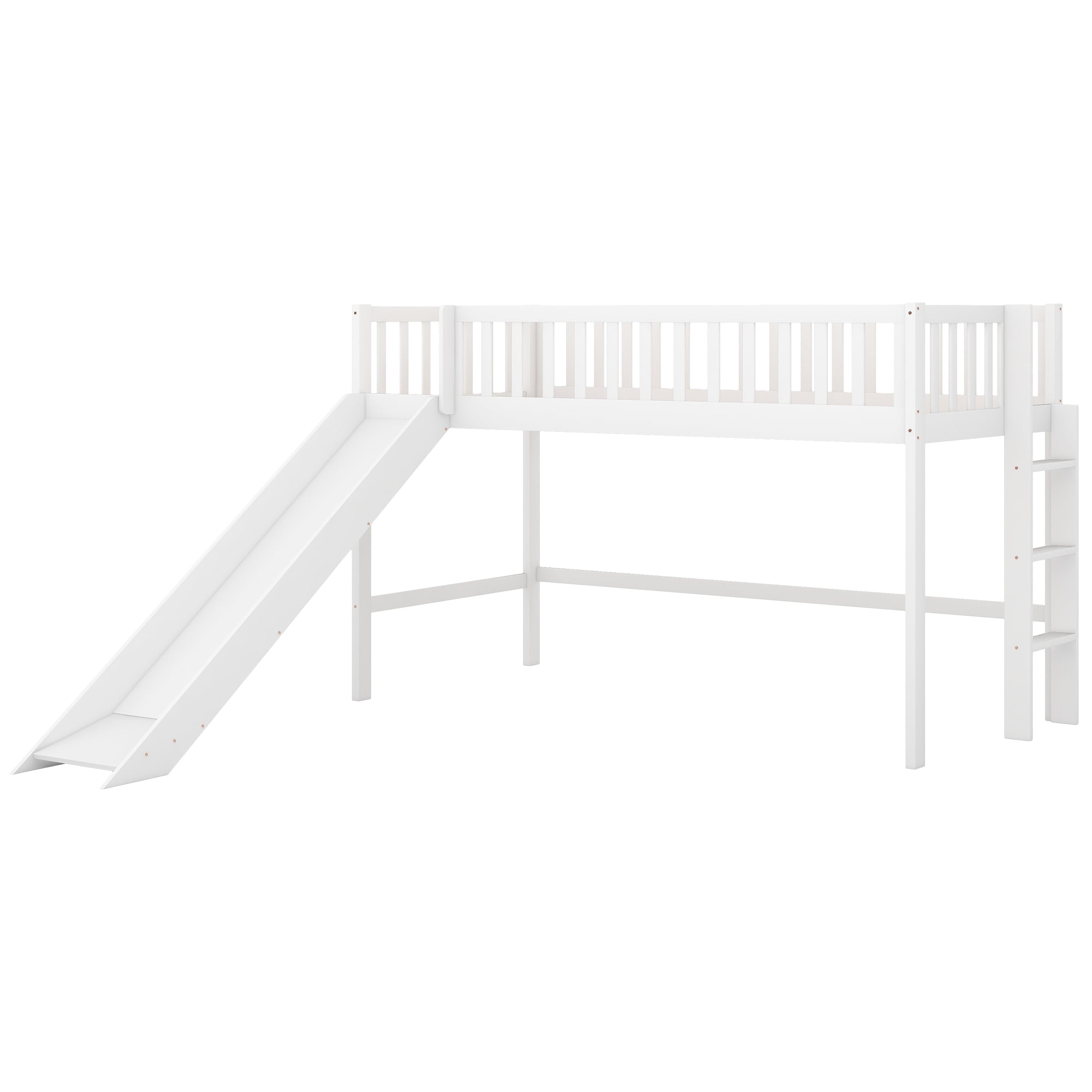 Aukfa Twin Loft Bed with Slide, Solid Wood Bed Frame for Kids - White - Image 3