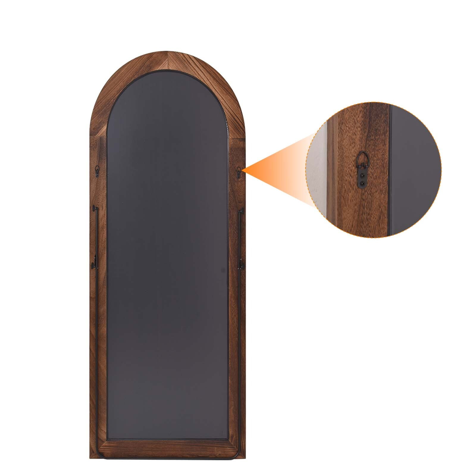 Anyrose 65"x22" Wooden Arched Full Length Floor Mirror,Brown - Image 6
