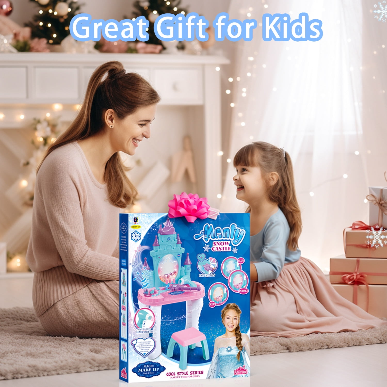 JoyStone Toddler Makeup Table with Mirror and Chair, Kids Makeup Vanity Set with Accessories and Lights and Music Sounds, Makeup Accessories & Blowdryer for Toddlers 2-5 Years Old - Image 4