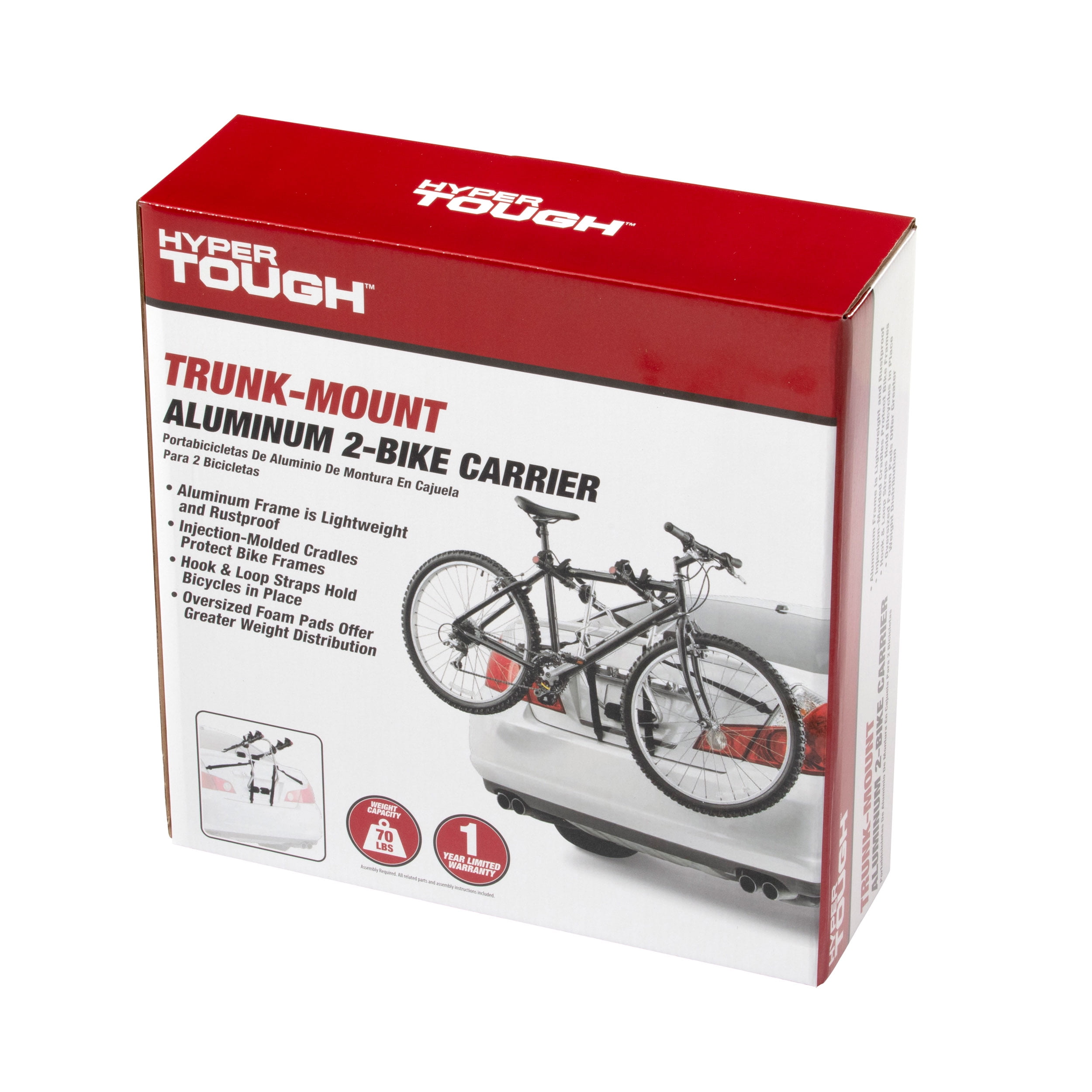 Hyper Tough Lightweight 70lbs, Trunk-Mounted Aluminum 2-Bike Carrier for Cars/SUV/Trunk 10104052 - Image 9