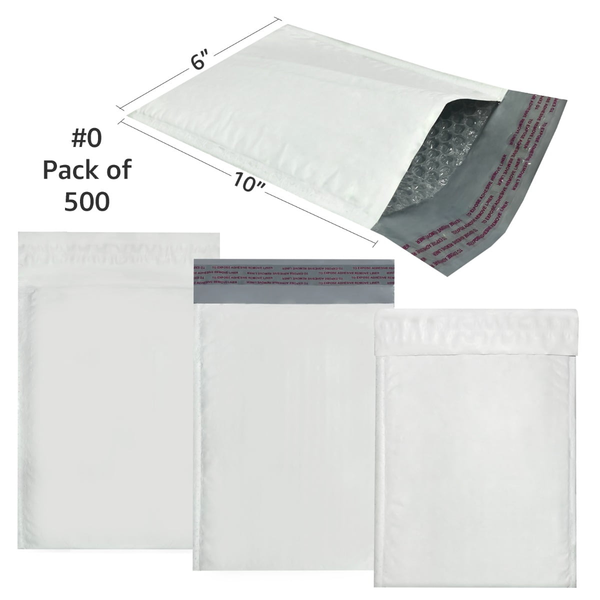 StarBoxes 500 Poly Bubble Mailer Bags 6x10" - #0 Padded Envelopes White Self-Sealing - Image 2