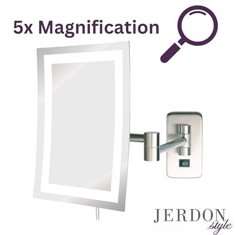 Jerdon Rectangular 6.5-Inch x 9-Inch Wall Mount Makeup Mirror - 5X Magnification - Nickel Finish, Direct Wire - Model JRT710NLD - Image 2