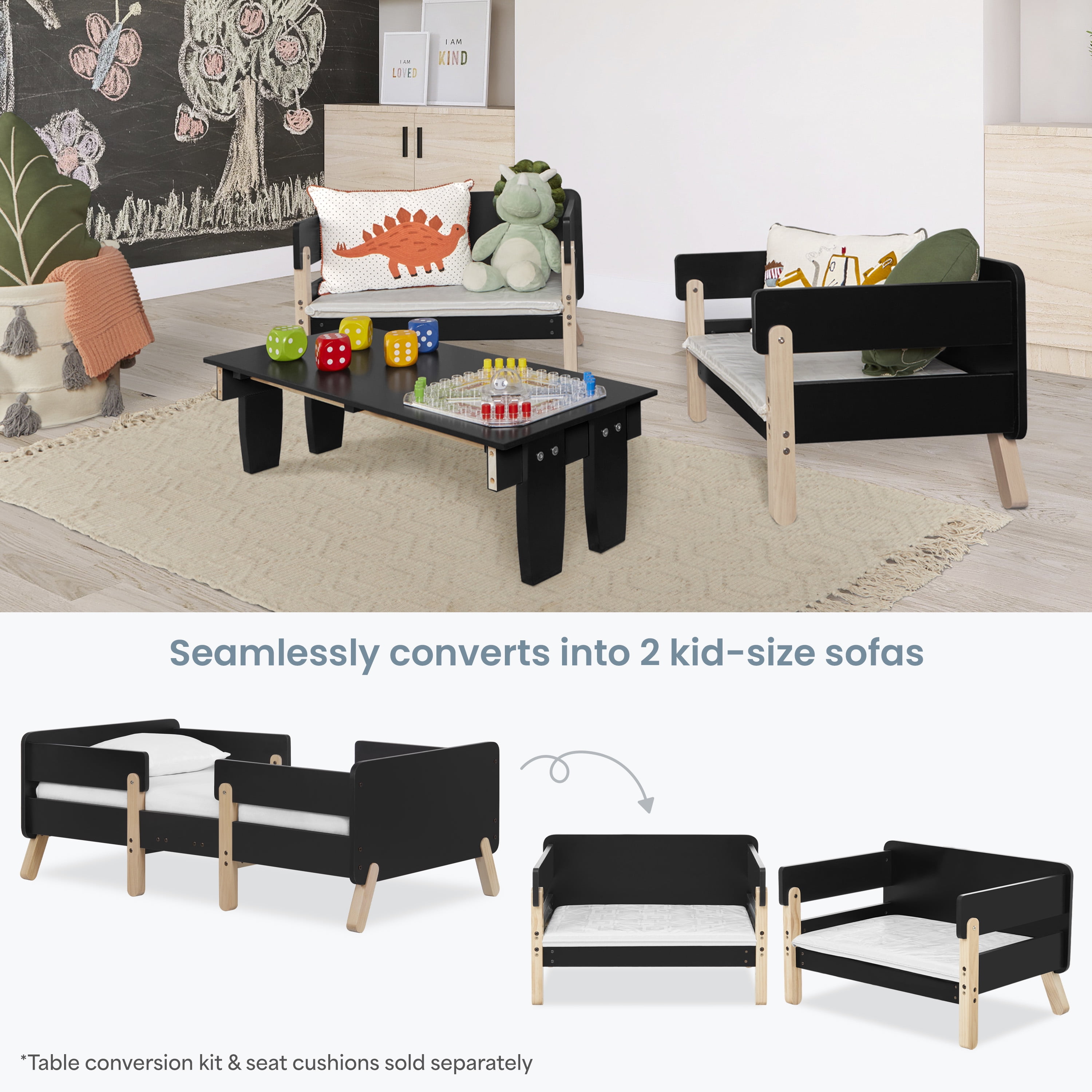 Dream on Me Osko Convertible Toddler Bed, Made with Sustainable New Zealand Pinewood, Black - Image 4