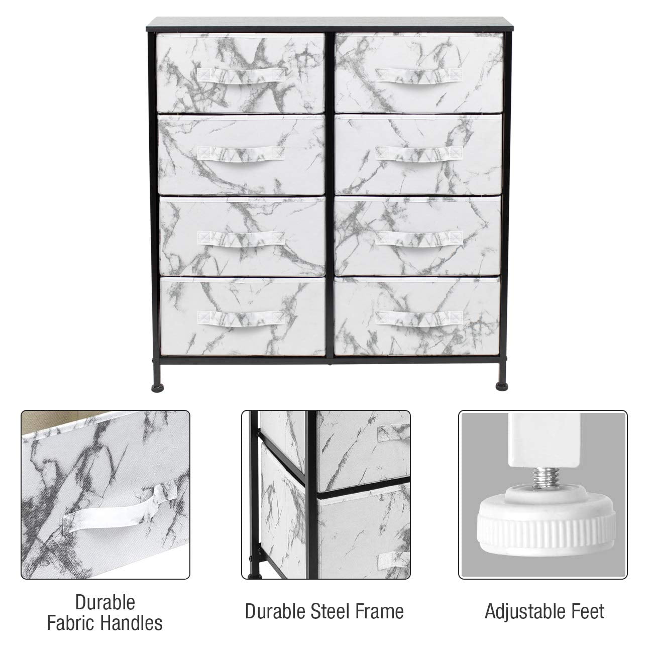 Sorbus Dresser with 8 Drawers - Furniture Storage Chest Tower Unit for Bedroom, Hallway, Closet, Office Organization - Steel Frame, Wood Top, Easy Pull Fabric Bins - Image 4