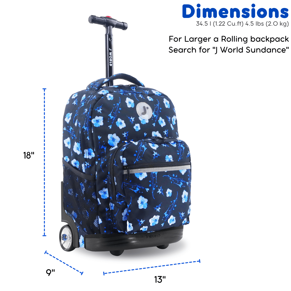 J World Girls Sunrise 18" Rolling Backpack for School and Travel, Night Bloom - Image 4