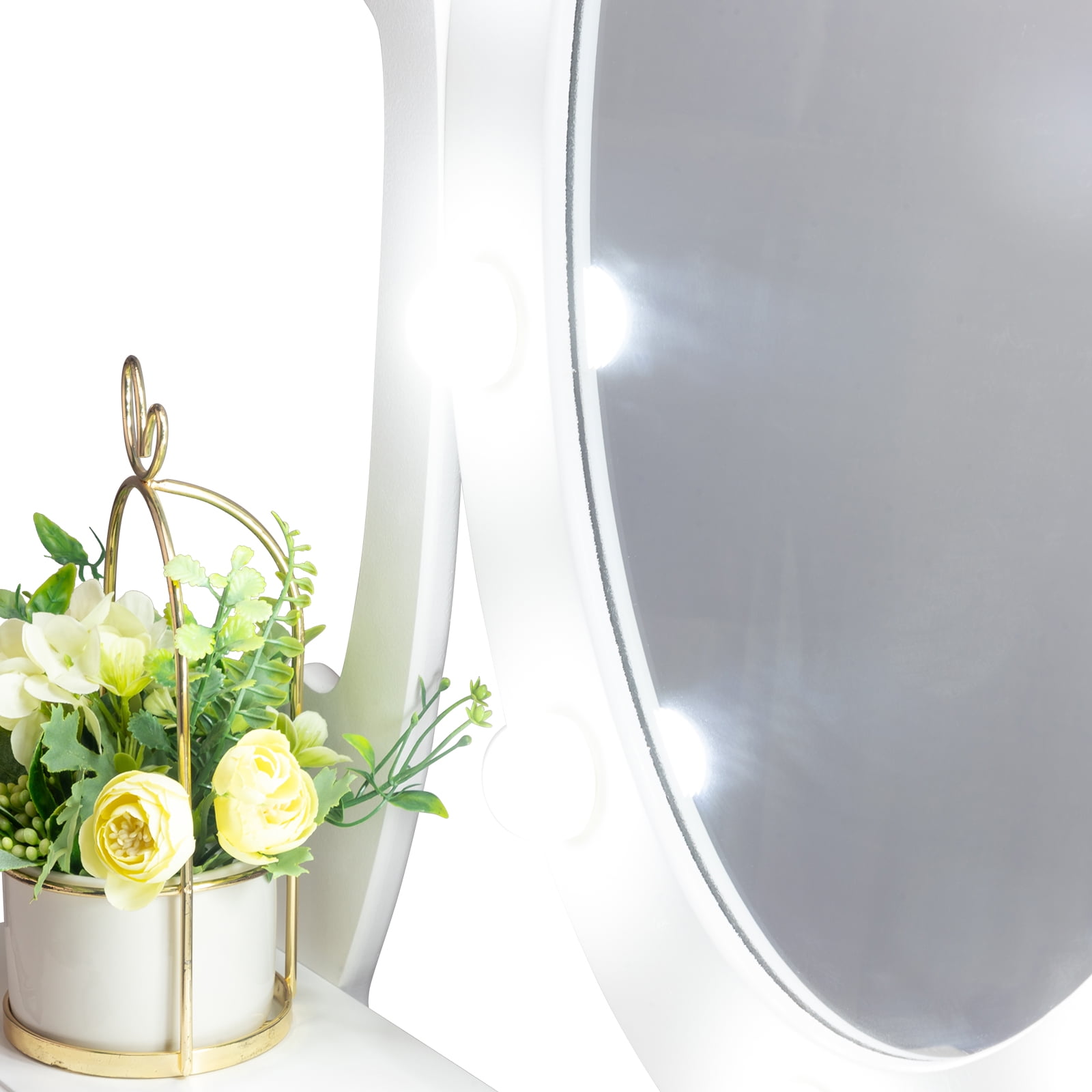 Ktaxon Vanity Table 10 LED Lights, 5 Drawers Makeup Dressing Desk with Cushioned Stool Set,Bedroom Vanities Set White - Image 9