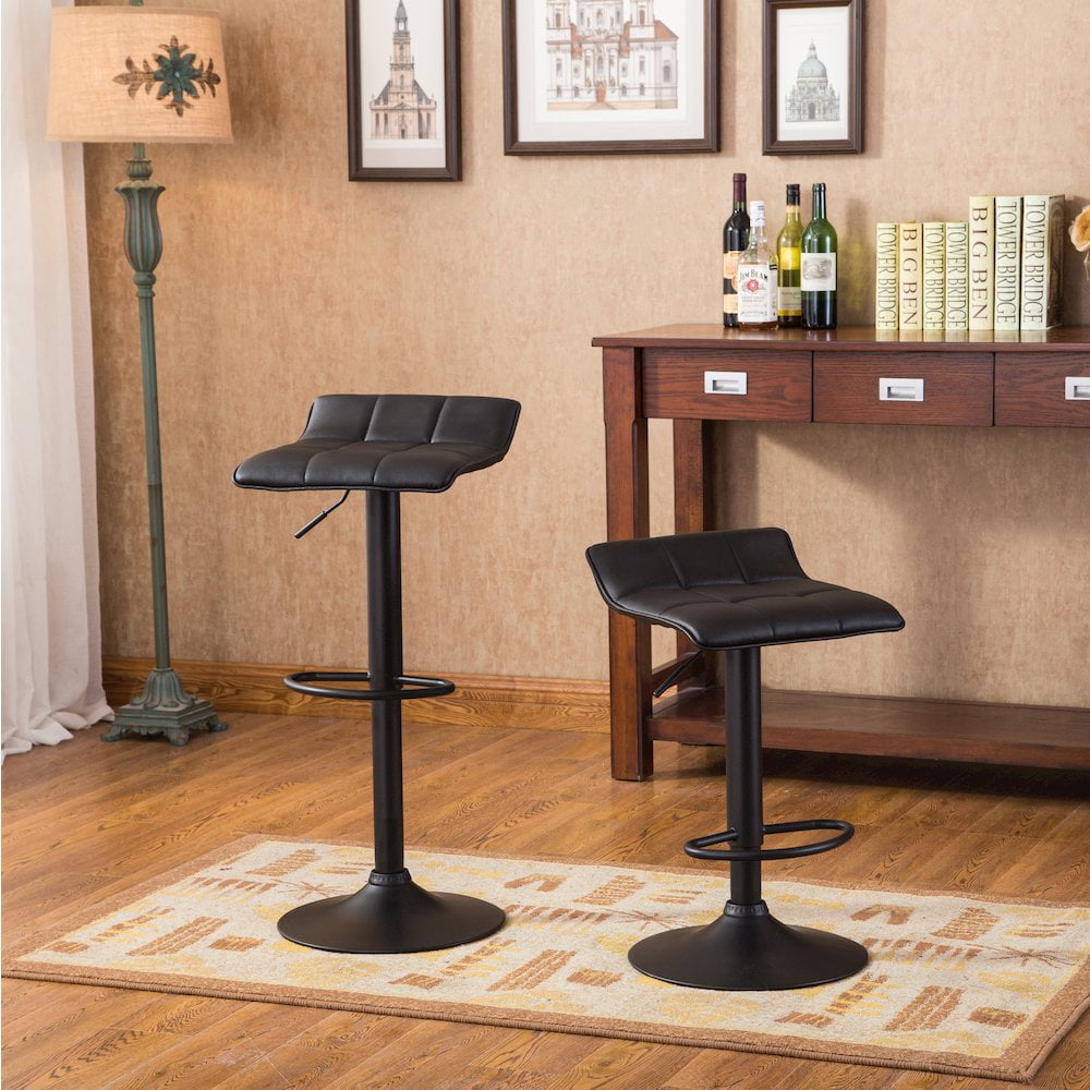 Roundhill Furniture Belham Black Round Top with Black Leg And Base Metal Bar Table and 2 Swivel Black Bonded Leather Adjustable Bar Stool Bar Sets - Image 9