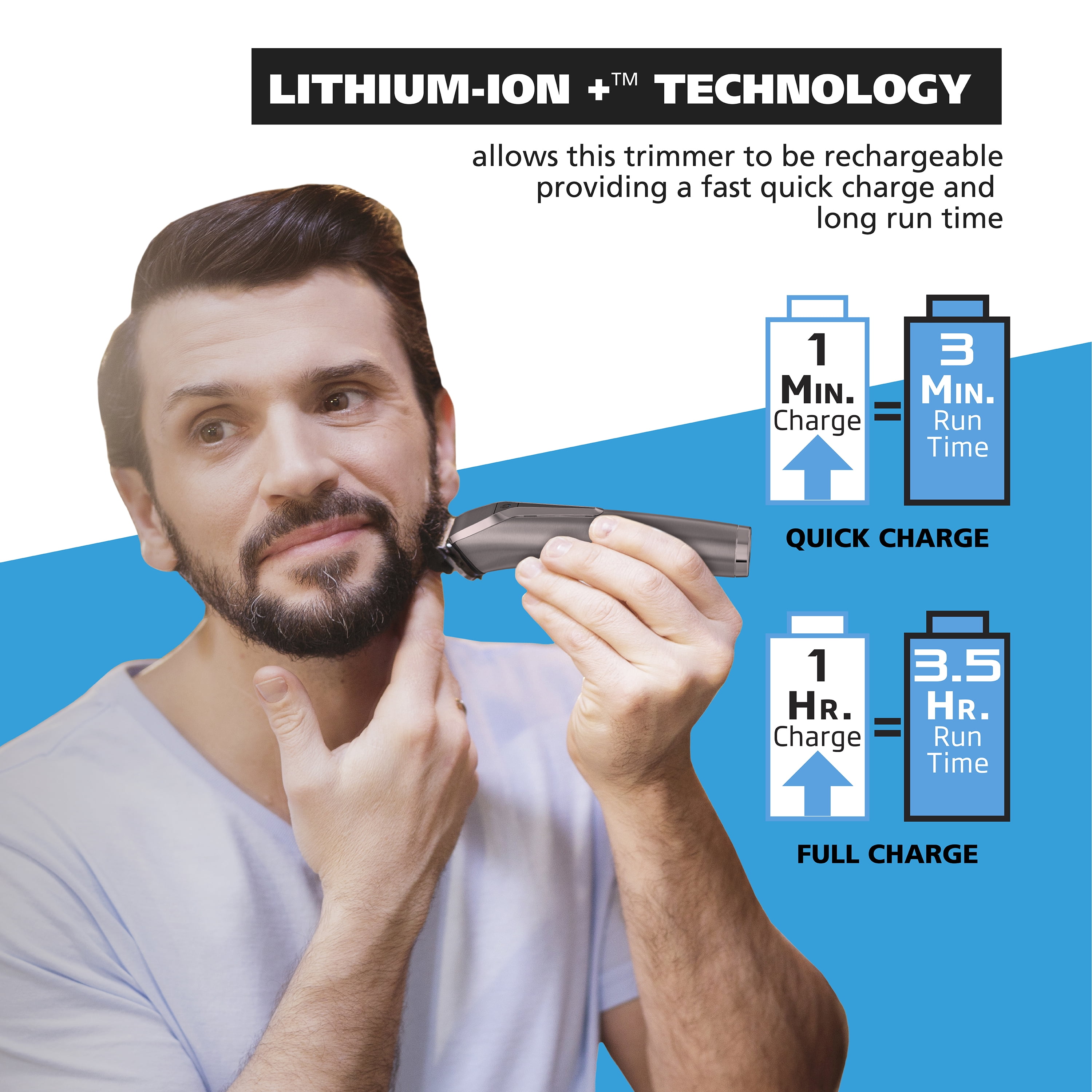 Wahl Lithium Ion Stainless Steel Men's Beard Trimmer, Removeable Blades, Interchangeable heads for Grooming Ear, Nose, Brow and Detail trimming. #9898 - Image 10