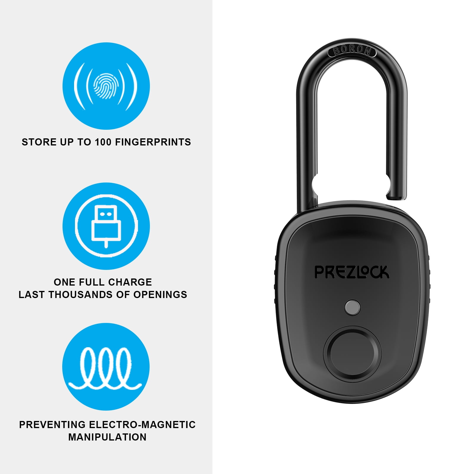 Fingerprint Padlock with Key Backup, 2keys, Prezlock, 51mm Alloy Metal Body with 1-1/8 inch Boron Shackle, Suitable for Outdoor and Heavy Duty. - Image 5