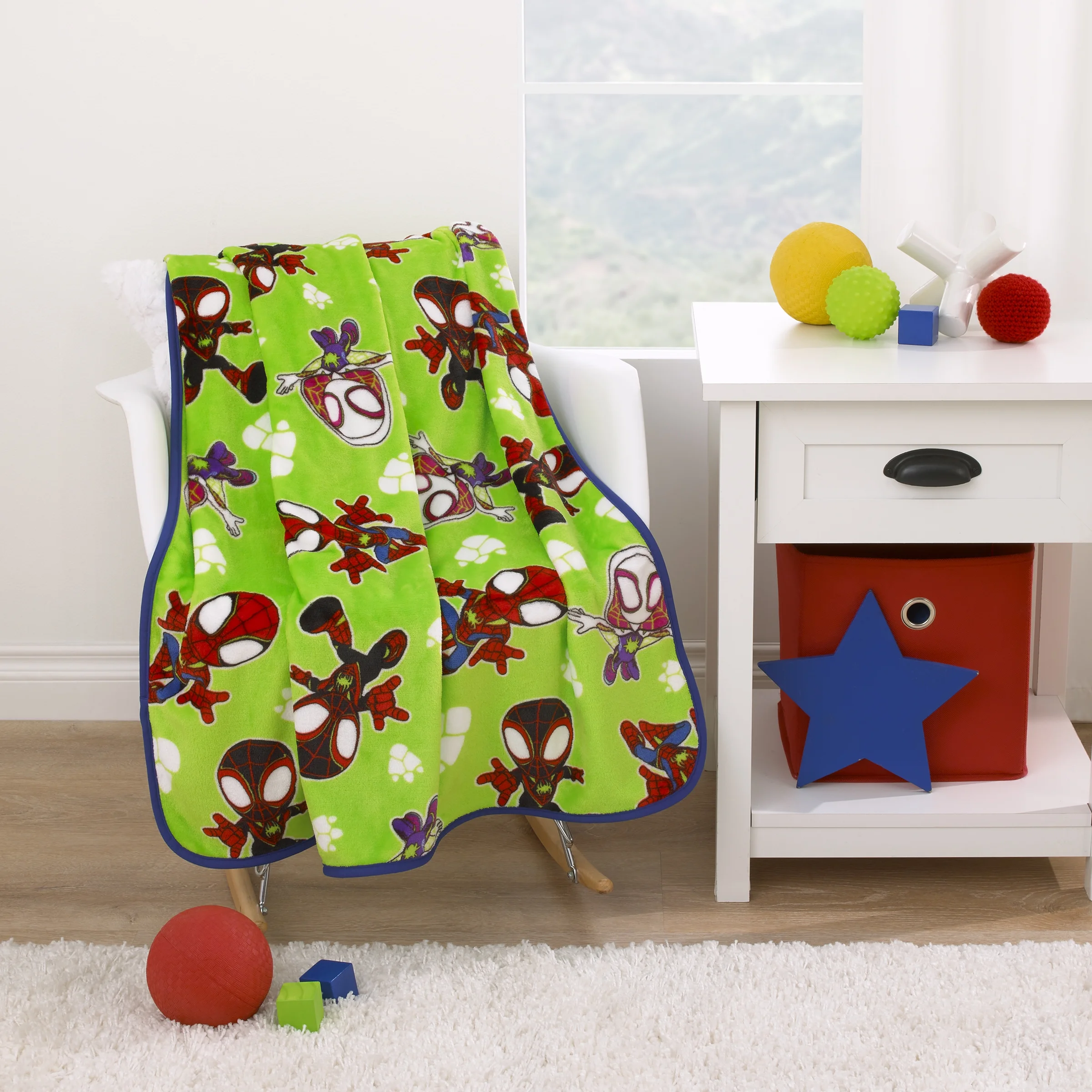 Marvel Spidey Dino Webs 5-Pc Toddler Bed Set - Comforter, Fitted Sheet, Top Sheet, Pillowcase, Blanket, Blue, Toddler Boy - Image 5