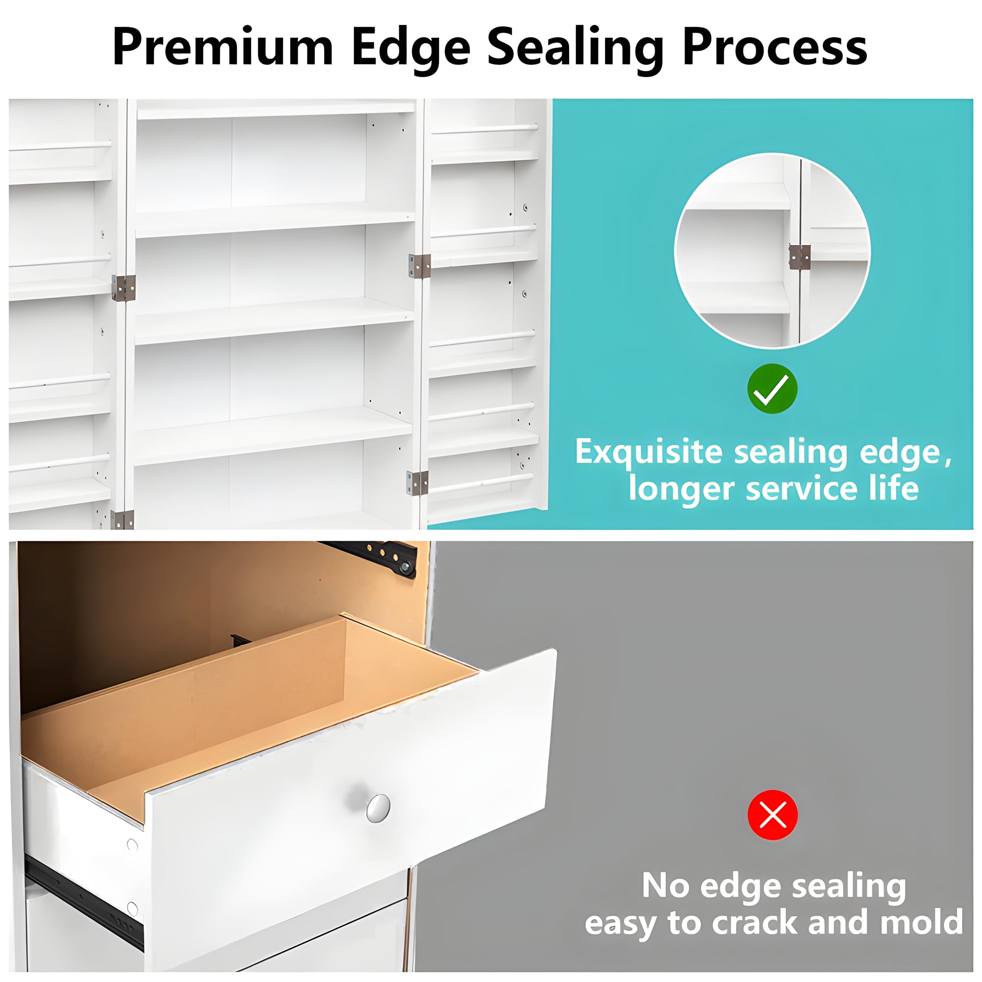 SUGIFT 41" White Kitchen Pantry Storage Freestanding Buffet Cupboards with Doors & Adjustable Shelves Pantry Organizers for Living Room and Dinning Room - Image 10