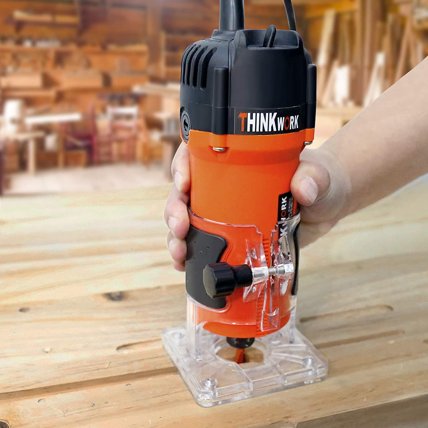 THINKWORK Compact Wood Router | 6.5-Amp 1.25HP Palm Router with 15-Piece 1/4" Router Bits Set & Accessories | 30000 RPM for Wood Trimming, DIY & Professional Projects - Image 5