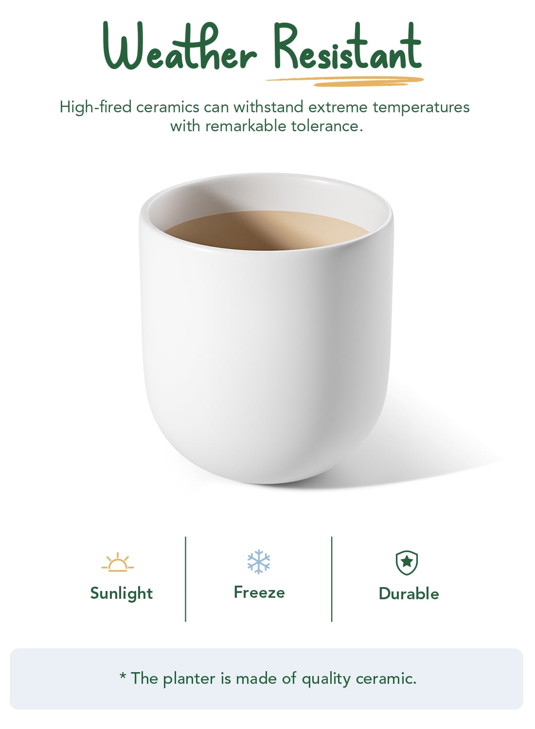 BEMAY 12" Ceramic Plant Pots, Large Flower Pots with Drain Holes& Plug Indoor Planter, White Outdoor Planter - Image 2