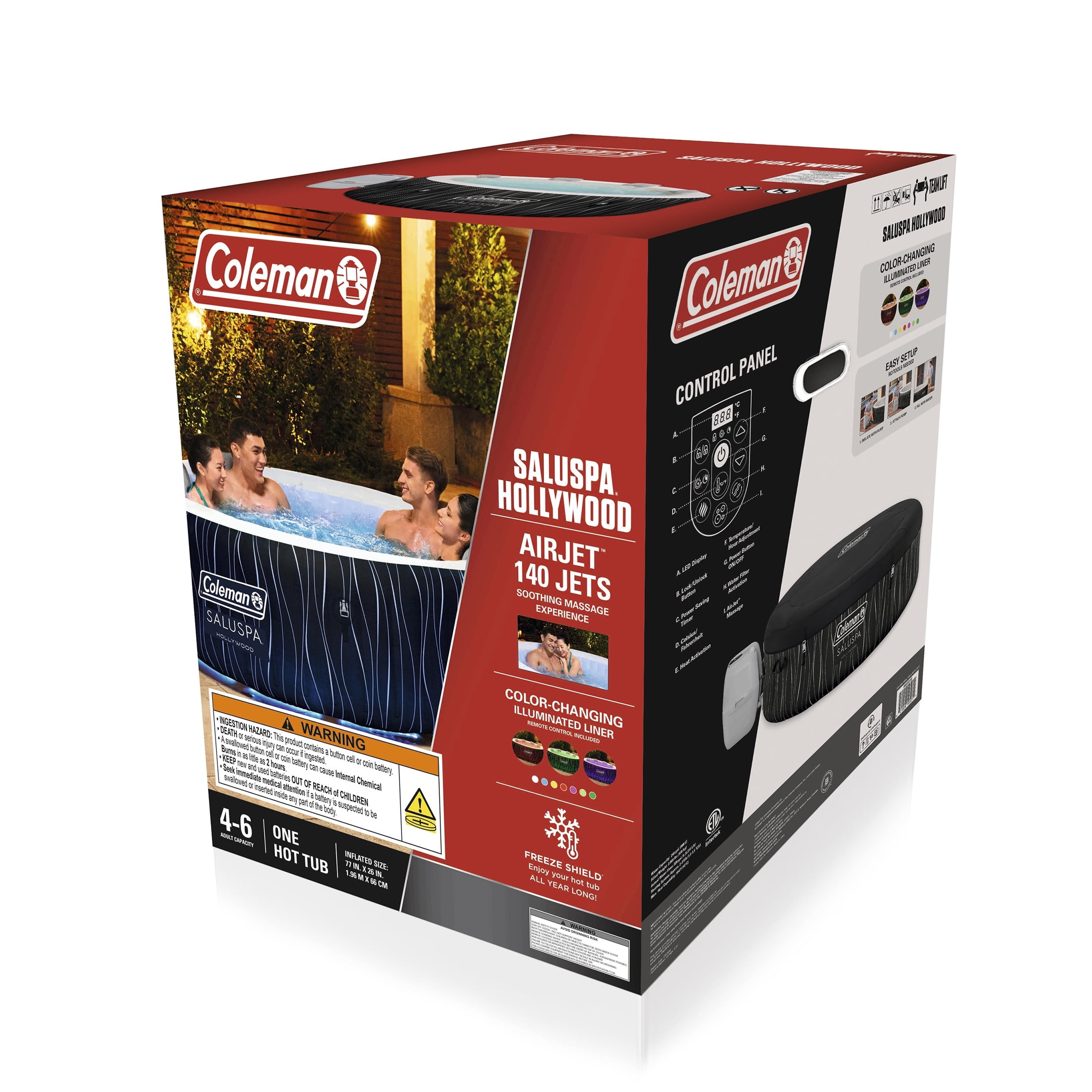 Coleman SaluSpa Hollywood Luxe AirJet Round Inflatable Hot Tub with LED Lights 4-6 Person with Pump #P08411 - Image 5