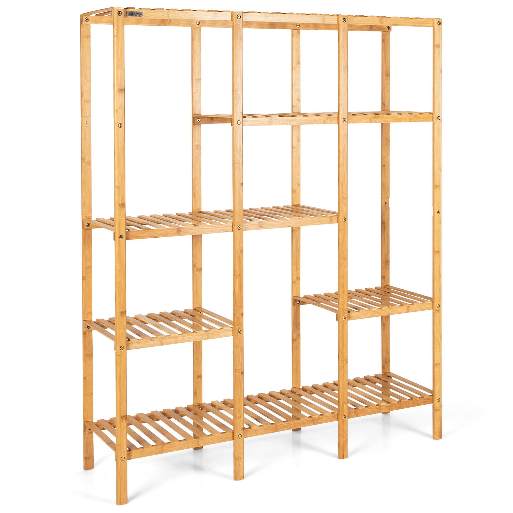 Costway Multifunctional Bamboo Shelf Storage Organizer Rack Plant Stand Display Closet - Image 12