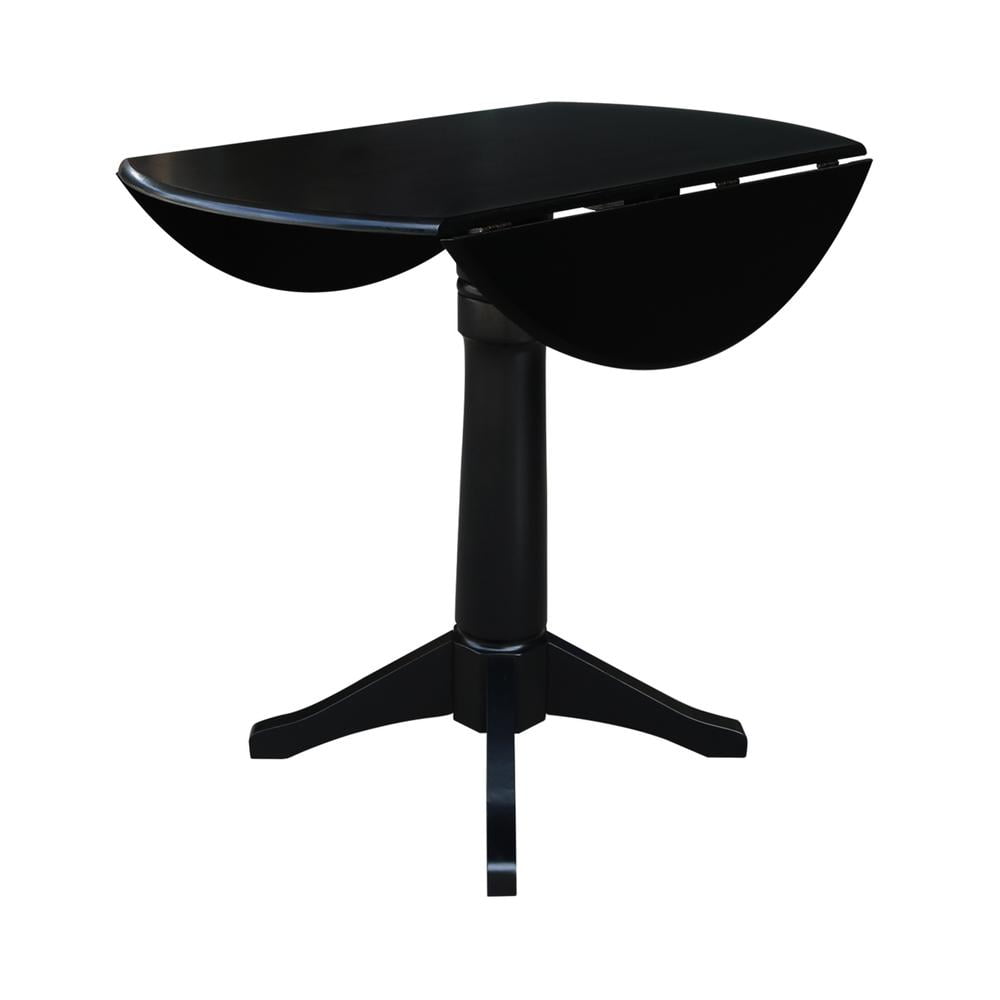 42" Round Solid Wood Black Dual Drop Leaf Pedestal Table by International Concepts - Image 24