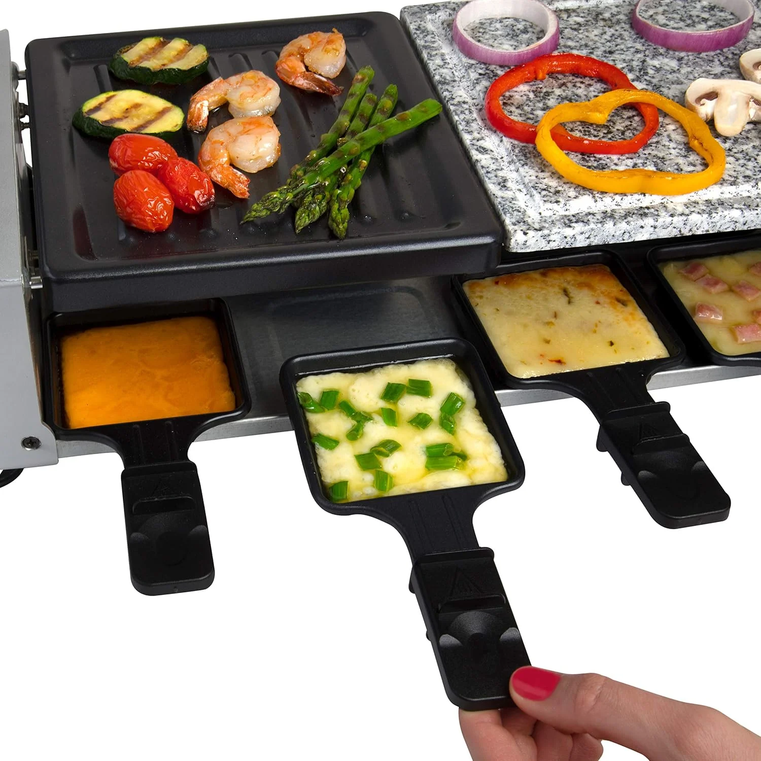 CucinaPro Electric Cheese Raclette Table Grill w Nonstick Grilling Plate & Cooking Stone - Deluxe 8 Person Tabletop Cooker w Hotplate - Image 3