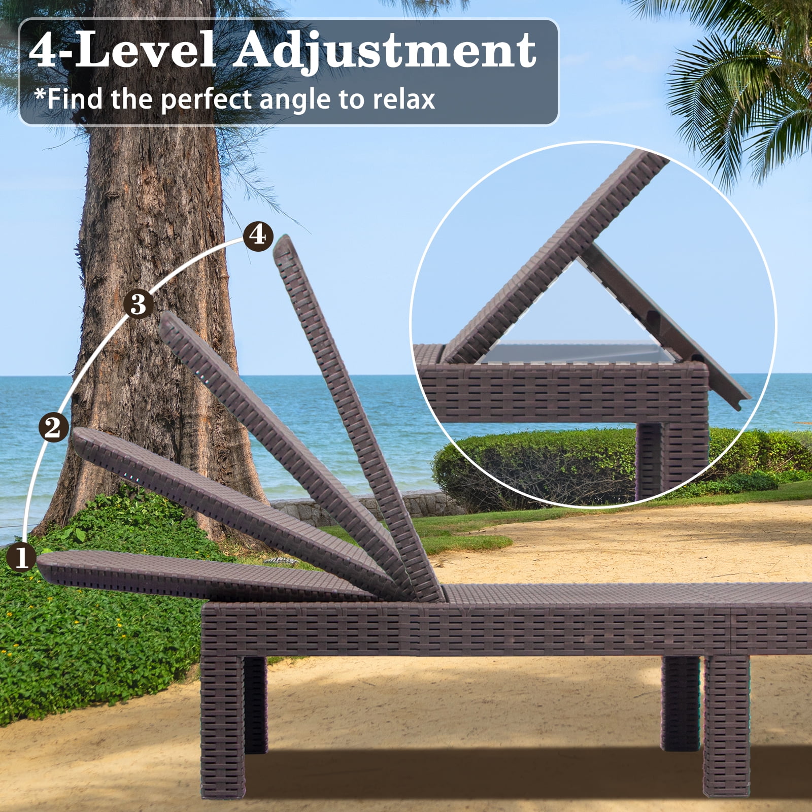 DIMAR GARDEN Patio Outdoor Chaise Lounge Resin Plastic Lounger Chair Adjustable Recliner, Mocha - Image 5