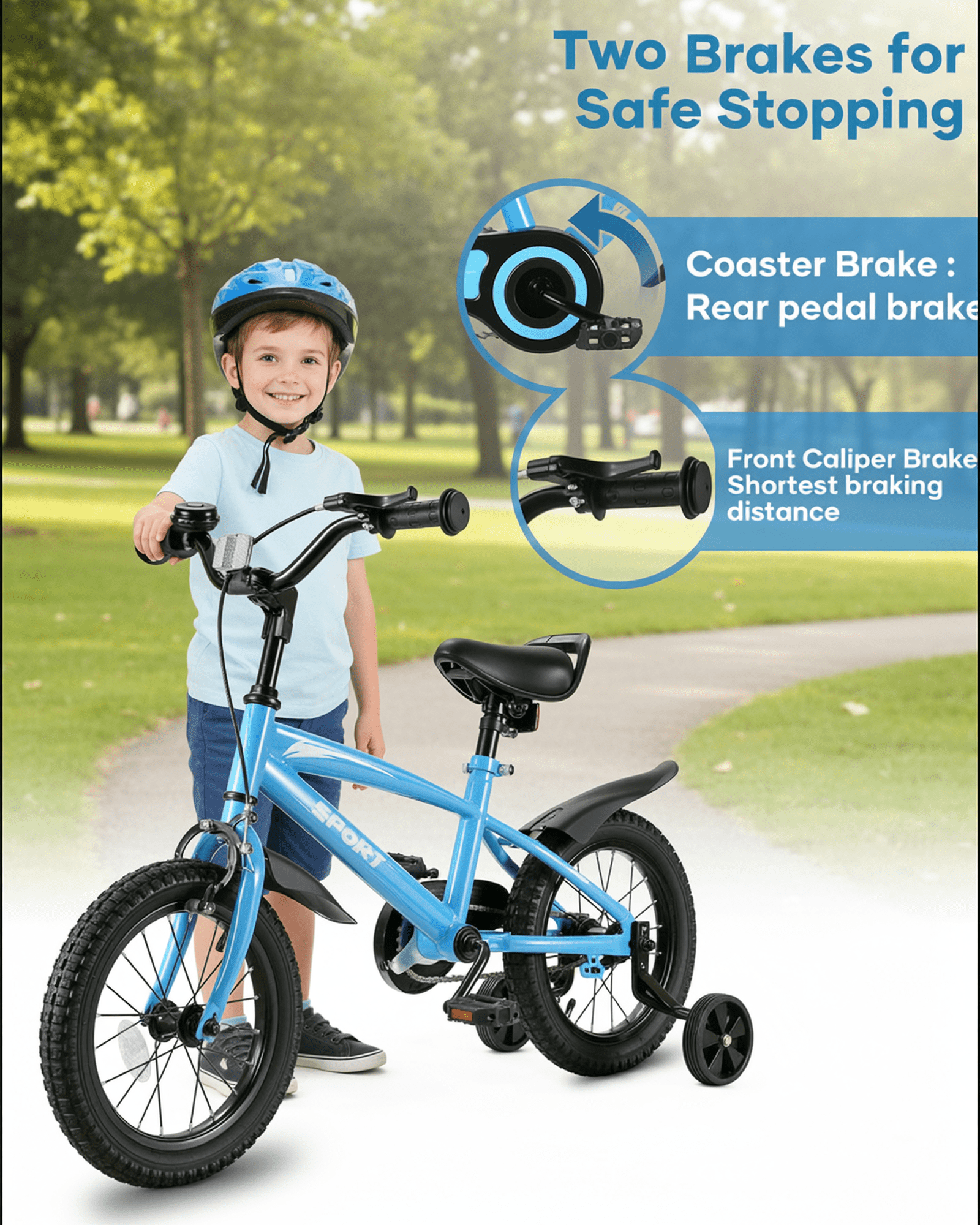 Naipo 14 Inch Kids Bike Girls and Boys Blue Bike with Removable Training Wheels - Image 11
