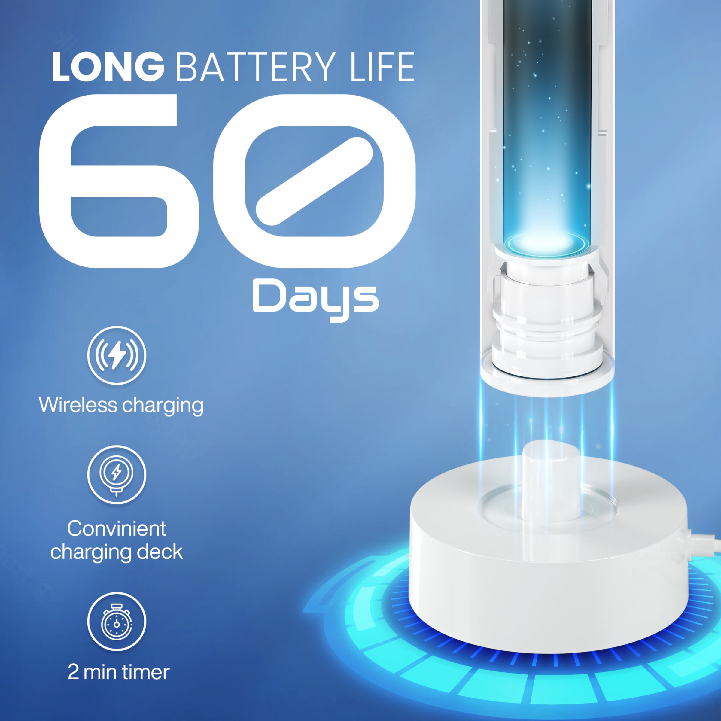 Tranqwil Slimsonic Rechargeable Electric Toothbrush - 60 Day Charge, 5 Modes, 2 Min Built-in Smart Timer (Silver Metal) - Image 2
