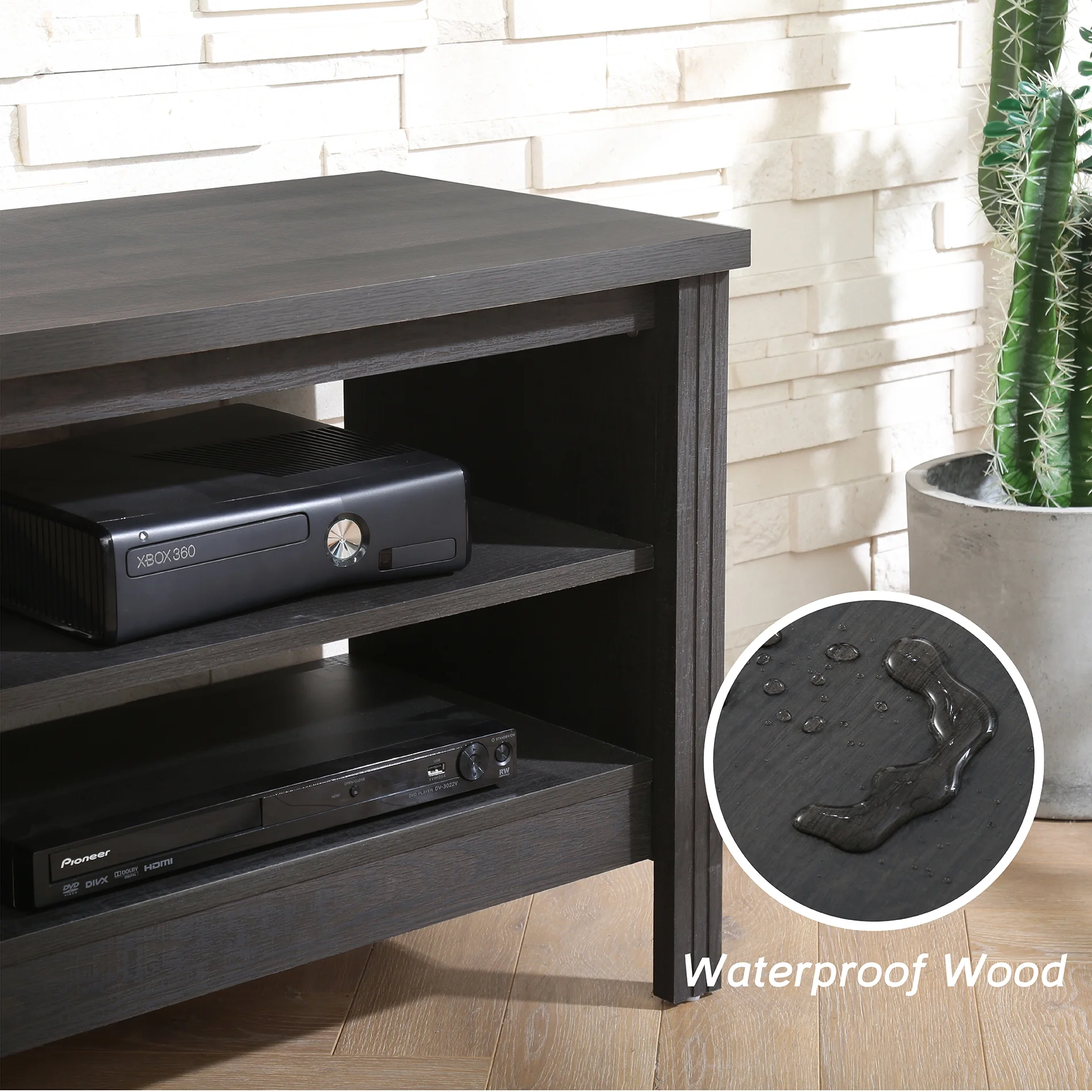 TV Stand with Warm White LED Lights and Open Storage Shelves for 75 Inch TV, Black - Image 7