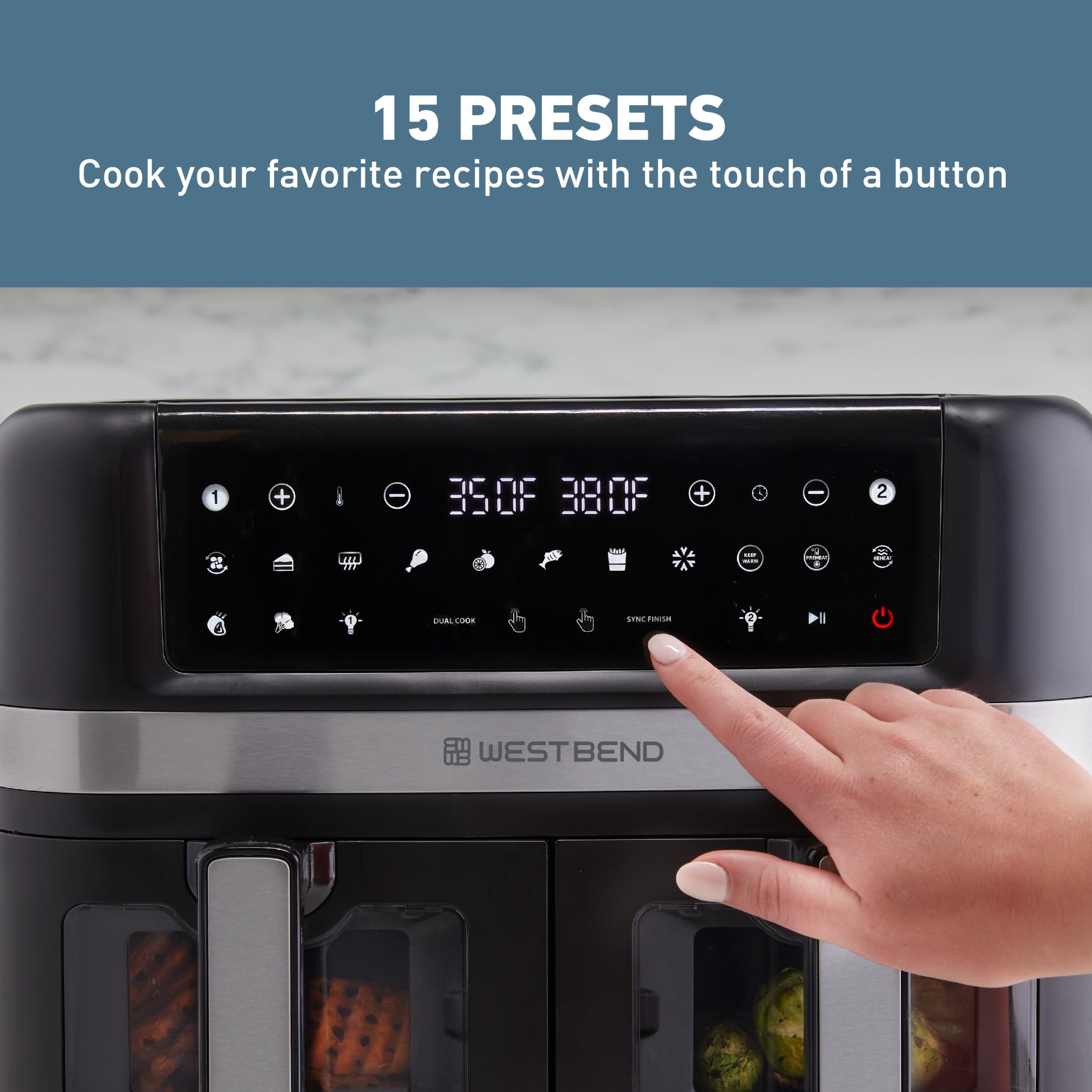 West Bend 10 Qt. Double UP Air Fryer with 15 Presets and Easy-View Windows, in Black (AFWB10BK13) - Image 13