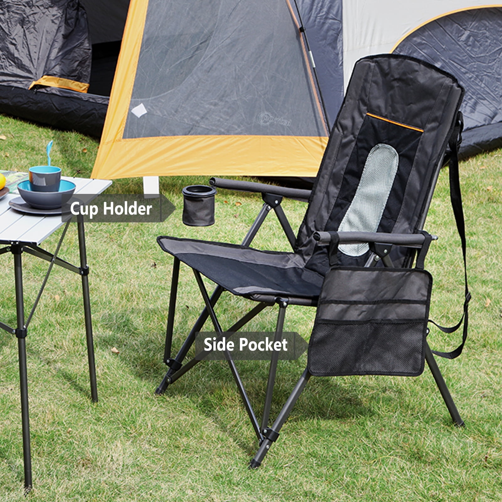 PORTAL Folding Camping Chair for Adults, Portable High Back Oversized Camp Chair for Outdoor, Supports 400 lbs,Black - Image 3