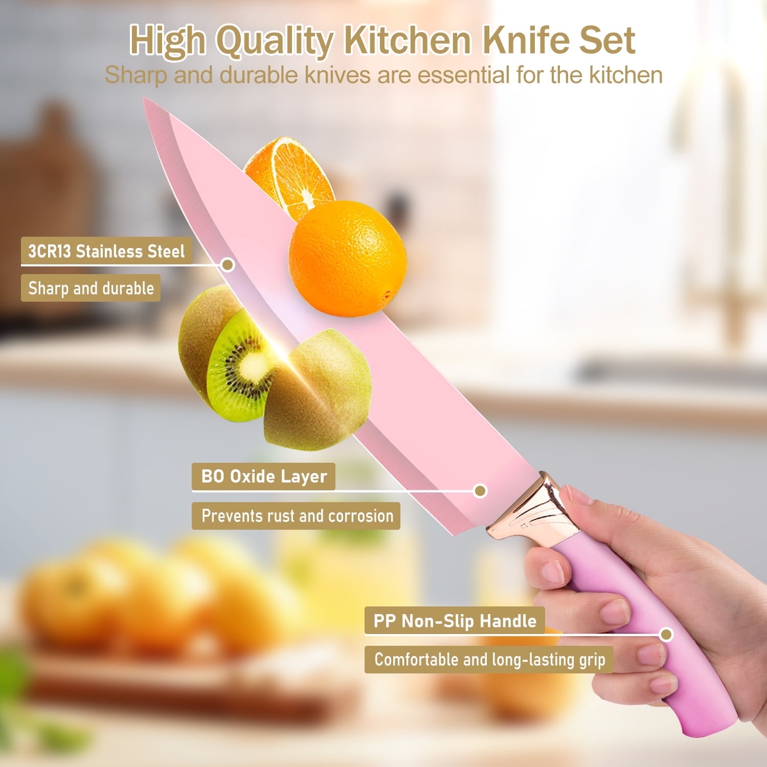 ACMETOP 19 Pieces Kitchen Utensils Set-11 Silicone Cooking Utensils Set, 6 Stainless Steel Sharp Knife set, 2 Cutting Board and Holder (Pink) - Image 8