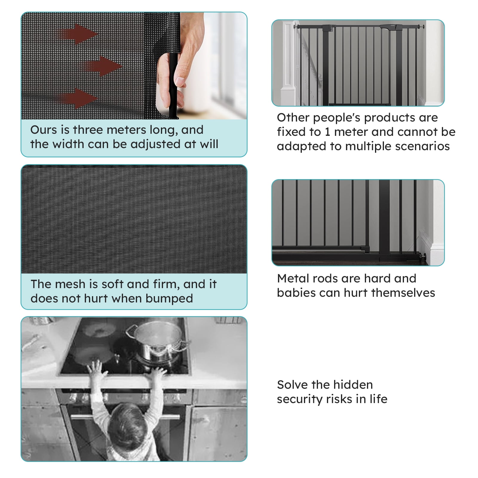 118inch Retractable Baby Gate Extra Wide for Doorways,Mesh Extra Long Dog Gate for Stairs,Child Safety Extra Large Gate for Doorways, Stairs, Hallways, Indoor/Outdoor(Black) - Image 9