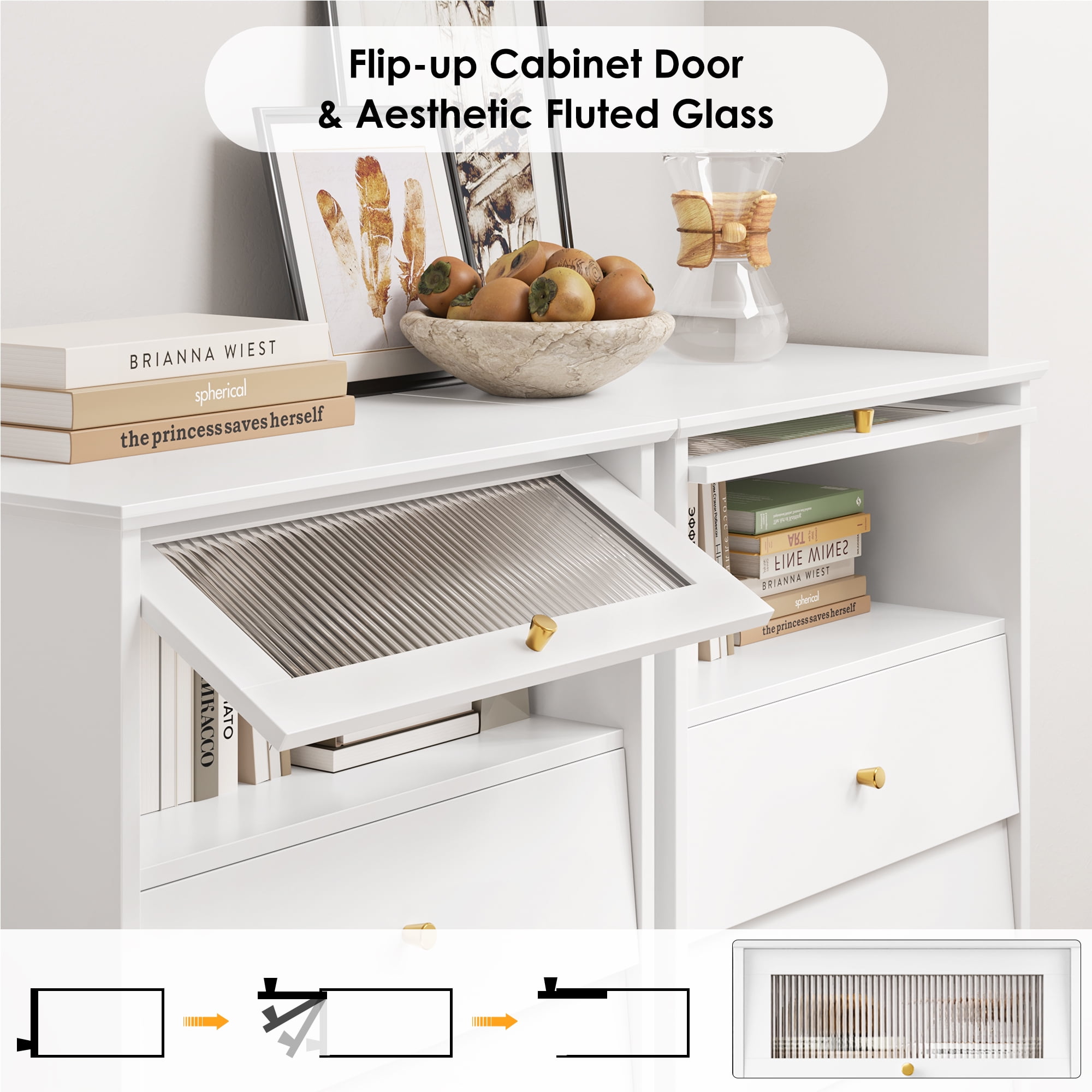 Homfa 6 Drawer Vertical White Dresser for Bedroom, Glass Door Modern Wood Storage Cabinet with Metal Knobs for Living Room - Image 5