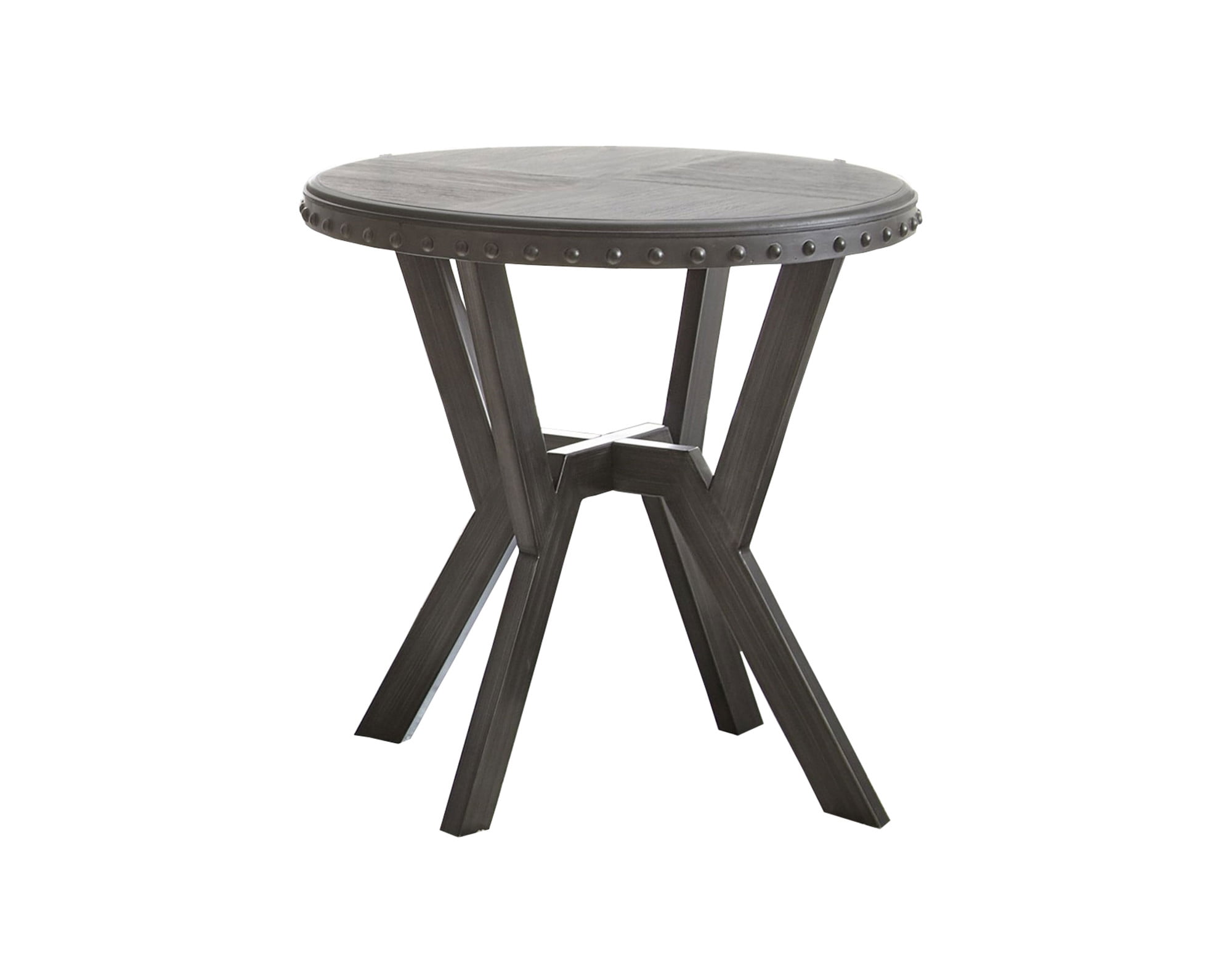 Steve Silver Alamo Indoor Industrial Wood and Nailhead 24" Height Round End Table, Gray - Image 2