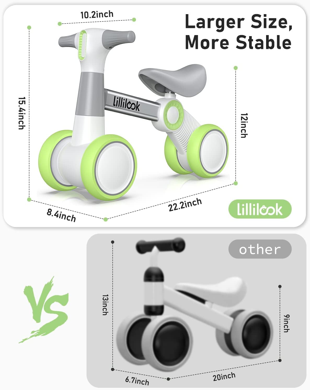 Lillilook Baby Balance Bikes with 4 Wheels for 18-36 Months, Toddler Bicycle for Boys Girls Gift - Image 6