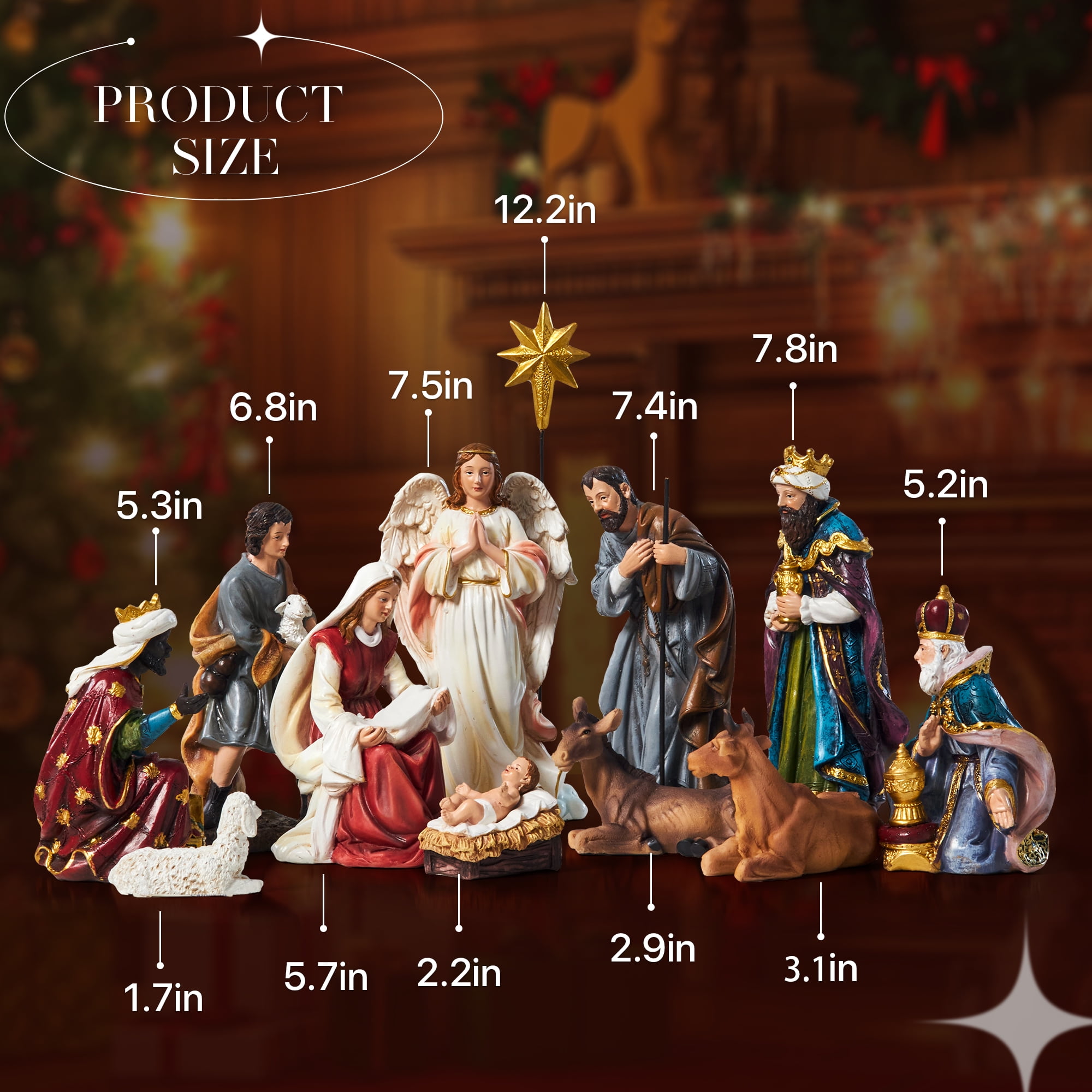 KUETH Nativity Sets for Christmas Indoor Nativity Scene Set Resin Figurine Christmas Ornament Religious Table Holidays Decor Gifts 13 Pieces 7.9 Inch - Image 5