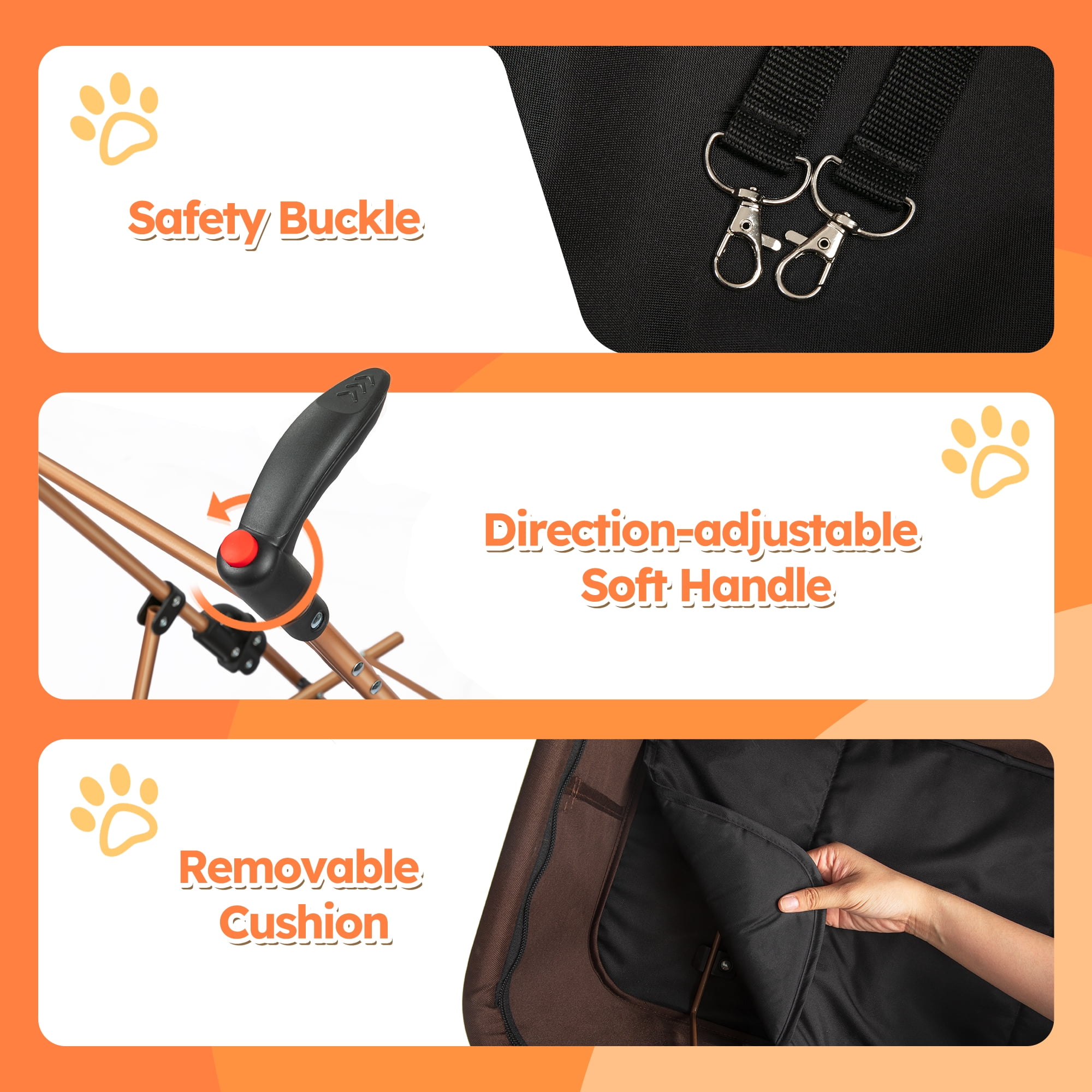 Monasem 4 Wheels Foldable Pet Stroller 3 in 1 with Waterproof Detachable Pets Travel Carrier for Small/Medium Dogs Cats up to 60lbs, Brown - Image 2