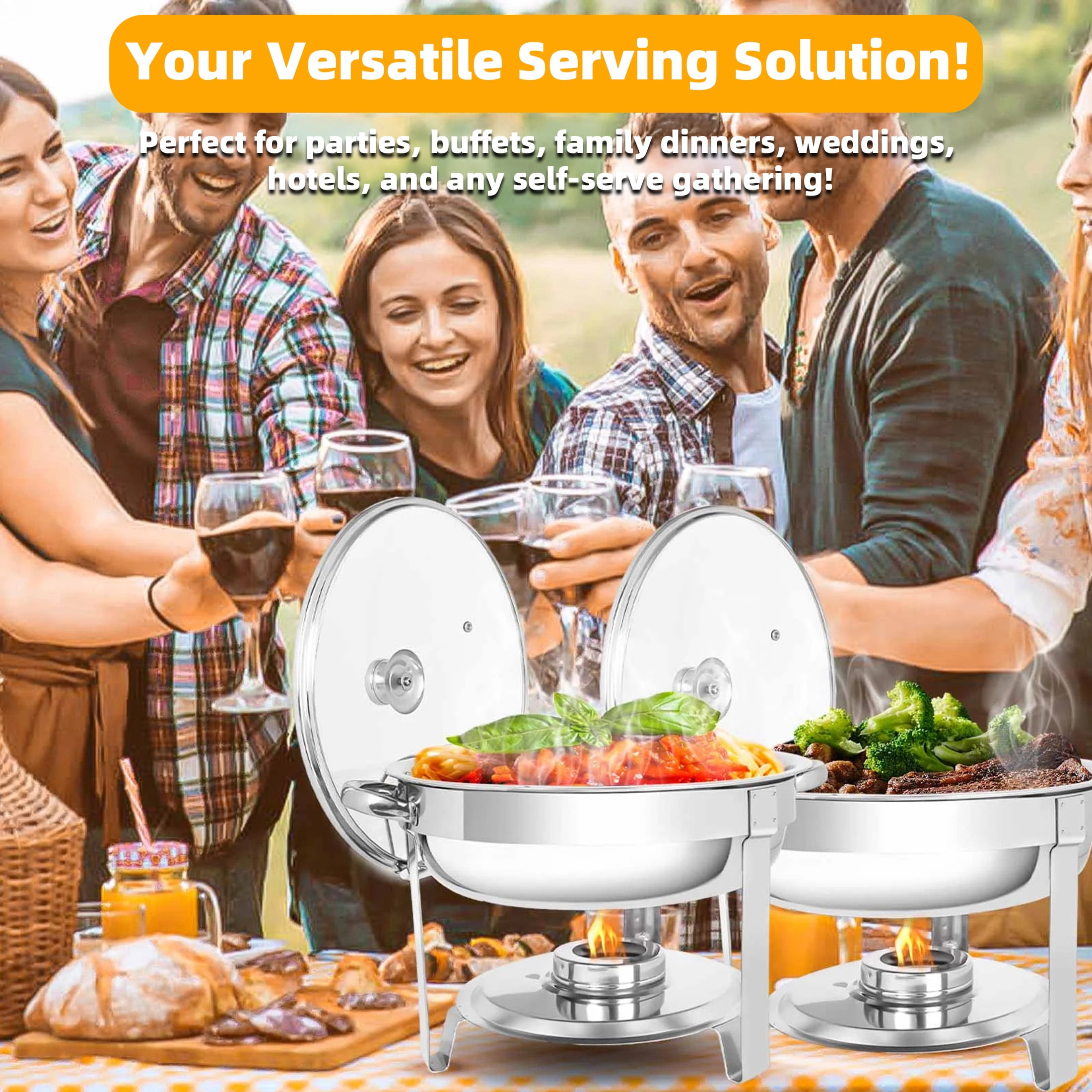 Firstness Chafing Dishes Buffet Set 2 Pack, 5 QT Round Buffet Chafing Dishes, Stainless Steel Chafers and Buffet Warmers Sets for Thanksgiving Halloween Christmas Gatherings Parties - Image 11