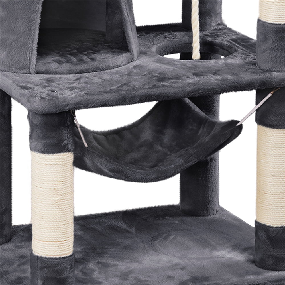 Alden Design 62" Tall Double Condo Cat Tree and Scratching Post Tower, Dark Gray - Image 12