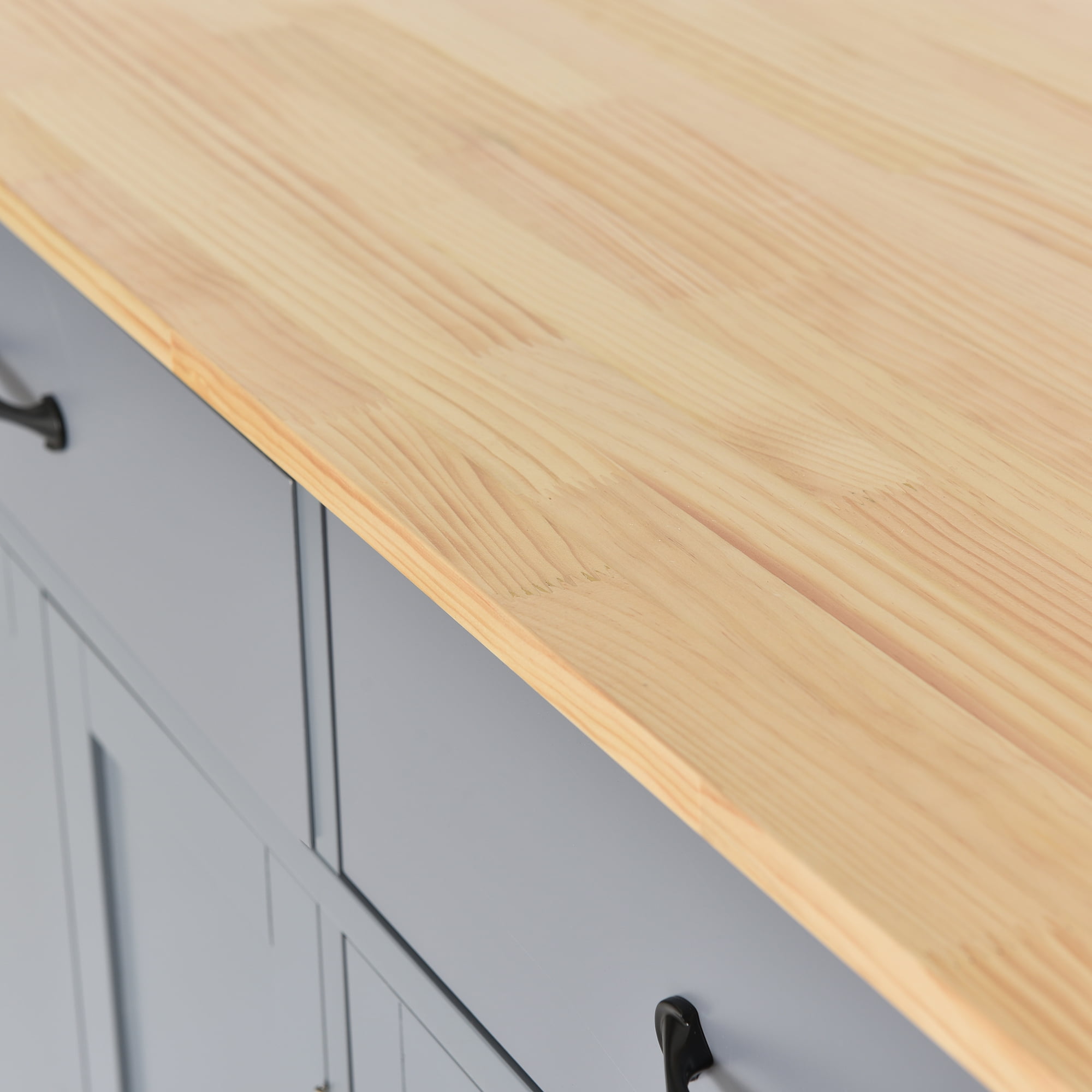 EUROCO Kitchen Island Cart with Solid Wood Top and Locking Wheels, 4 Door Cabinet and Two Drawers, Spice Rack and Towel Rack, Gray - Image 3