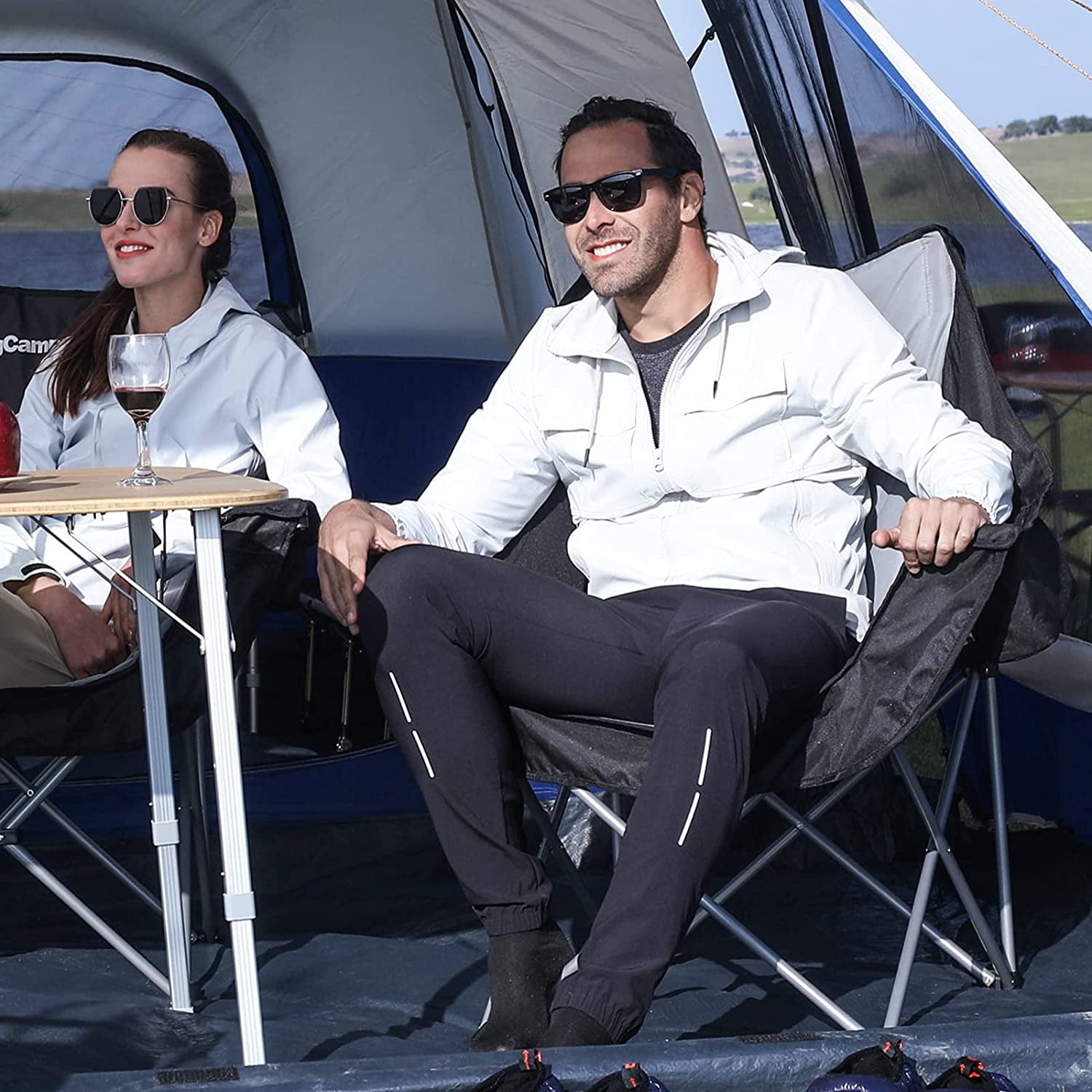 KingCamp Oversized Fully Padded Camping Chair for Adults, Support 330lbs Outdoor Folding Camping Sofa Chair with Pocket, Heavy Duty Folding Round Camping Chair, Black Light Grey - Image 6