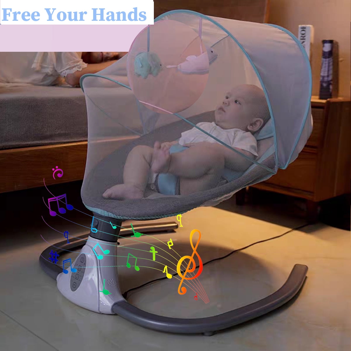 EONROACOO Portable Baby Swing, 4 Speed Infant Toddler Swing Bouncer, Bluetooth, Blue - Image 6