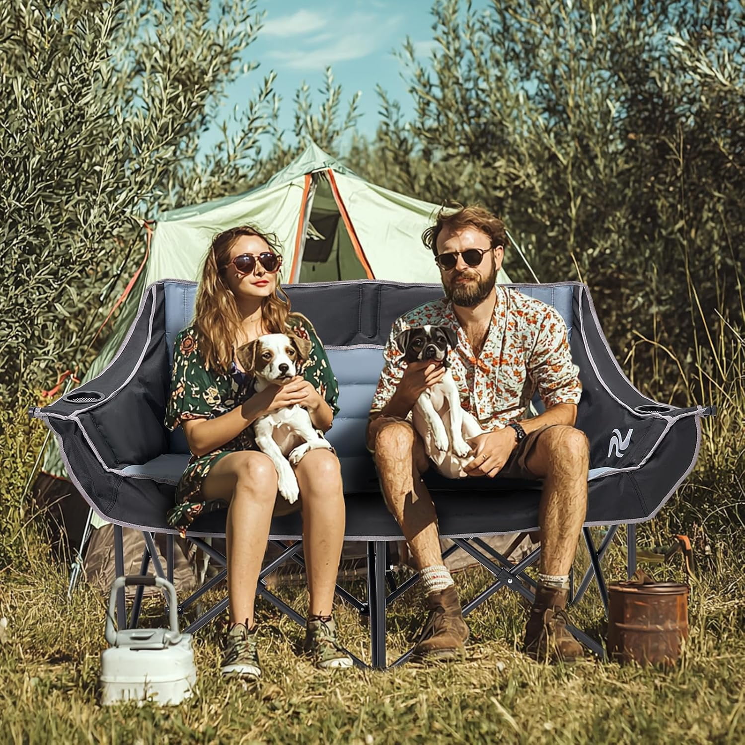 ABORON Double Camping Chair with Canopy for 2 Adults, Oversized Loveseat Chair with Cup Holder, Heavy Duty 600D Oxford Portable Folding Chair for Outdoor, Camping, Beach, Picnic - Image 4