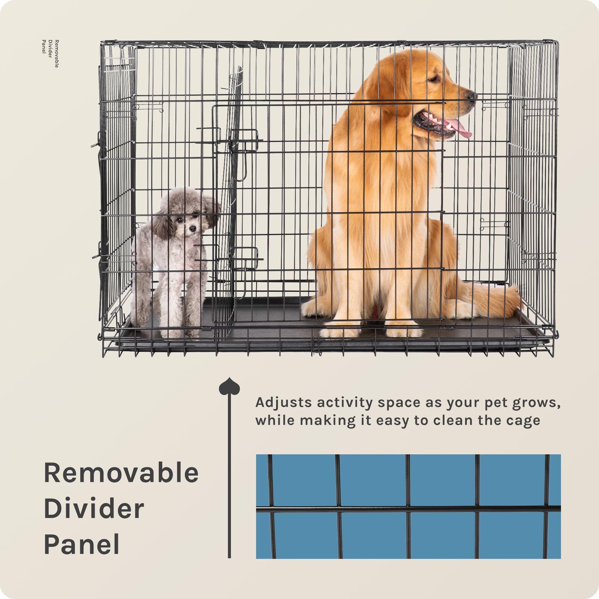 JOINSUN Dog Crate, 42 Inch Medium Folding Metal Wire Pet Double Door Dog Cage with Divider Panel and Plastic Leak-Proof Pan Tray, Outdoor - Image 3