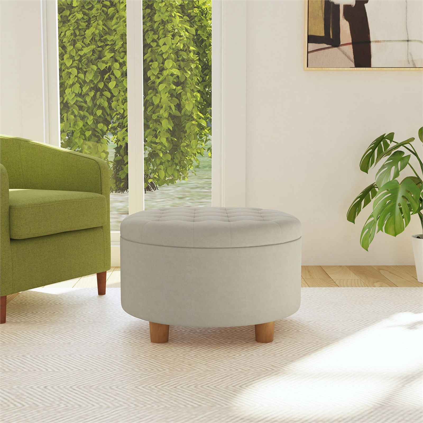 HomePop Large Round Button Tufted Storage Ottoman, Fawn Velvet - Image 7