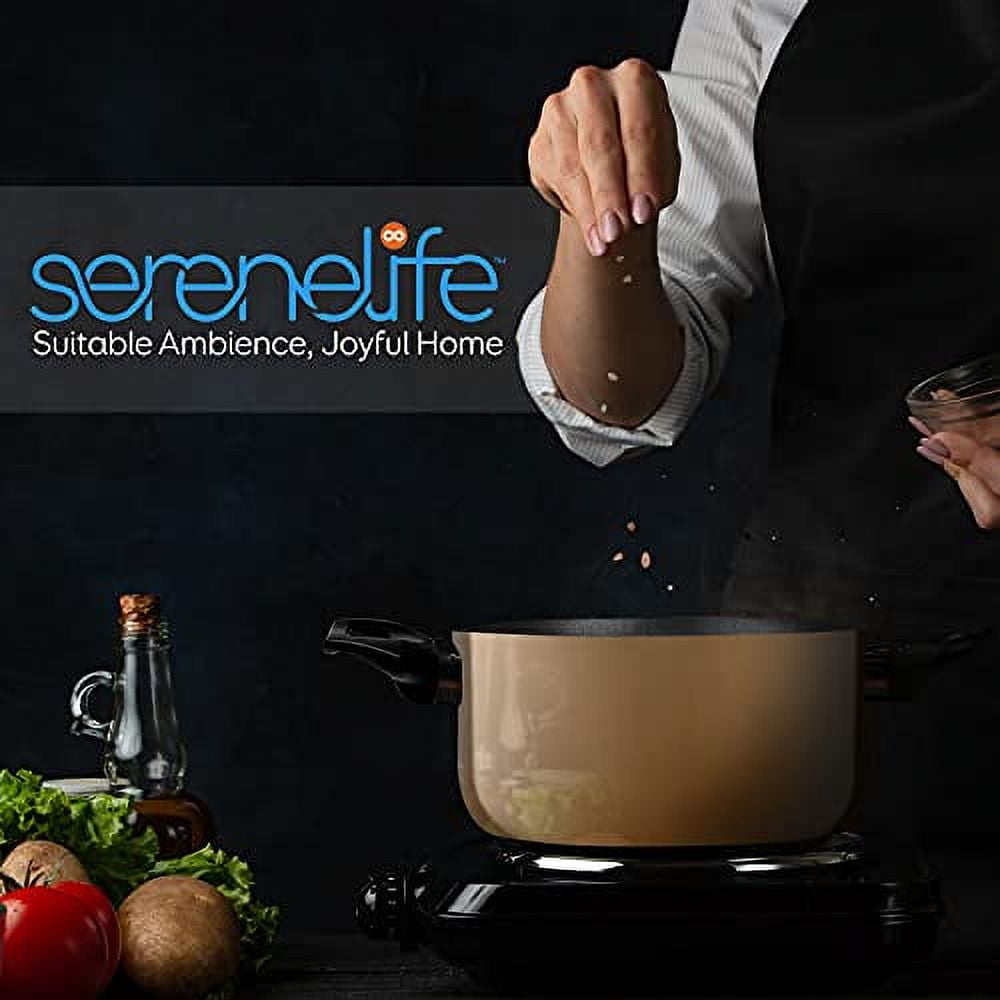 SereneLife 11 Piece Pots and Pans Non Stick Kitchenware Cookware Set, Gold - Image 6
