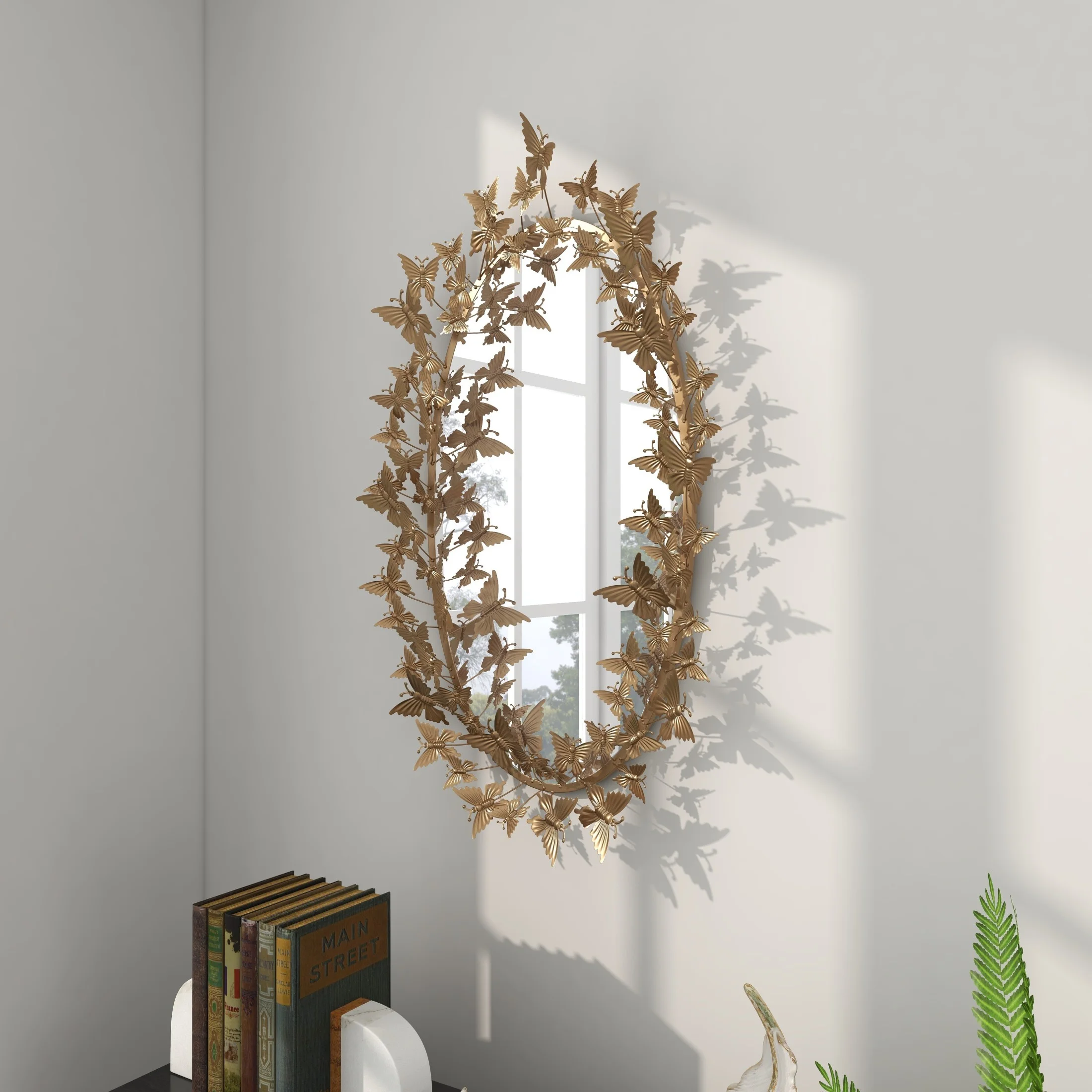 DecMode 19" x 33" Gold Oval 3D Butterfly Wall Mirror - Image 7