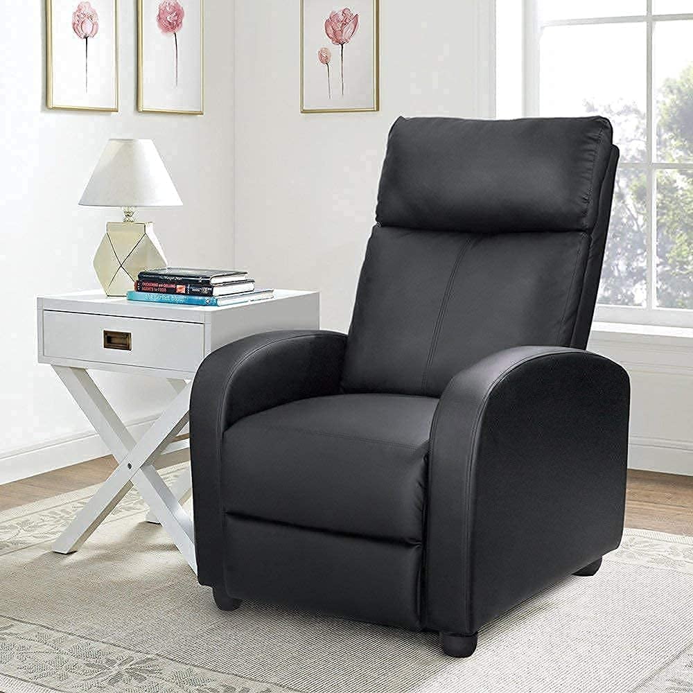 Lacoo Black PU Leather Single Sofa Recliner with Padded Seat and Backrest, Multi-Positions - Image 6